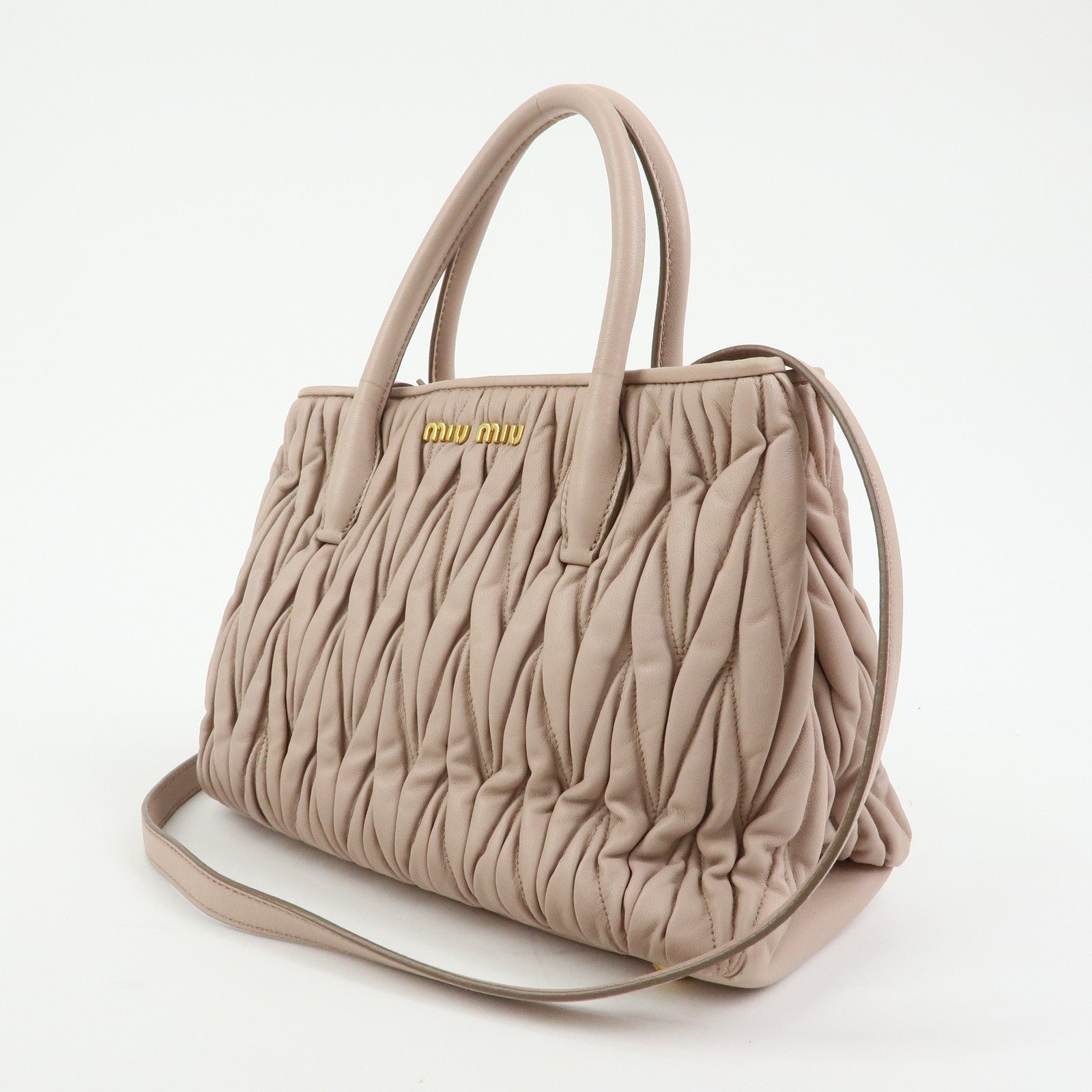 MIU MIU Matelasse Nappa Gaufre Leather 2Way Hand Bag Pink Beige RN1069