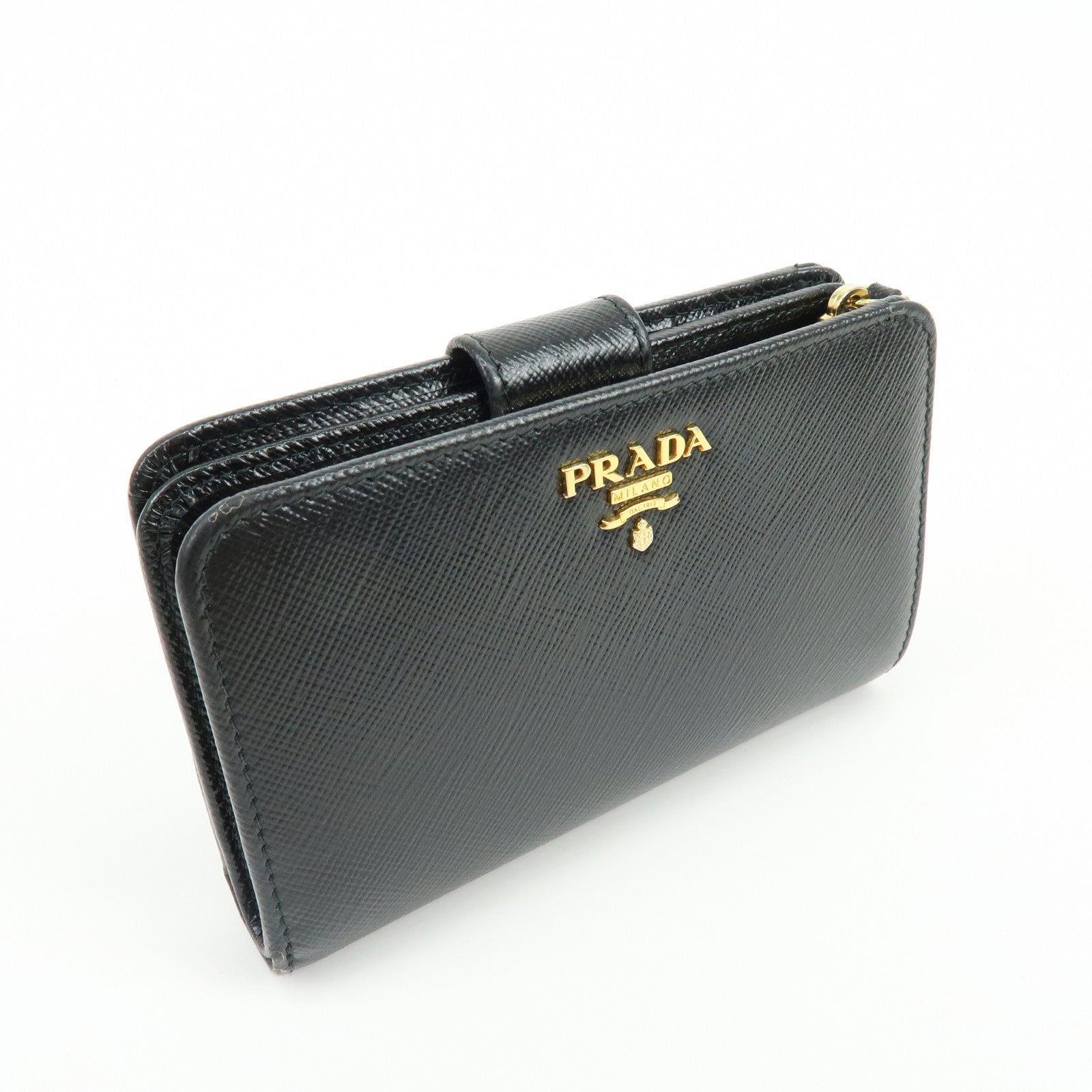 PRADA Saffiano Leather Compact Bi-fold Wallet Black 1ML225