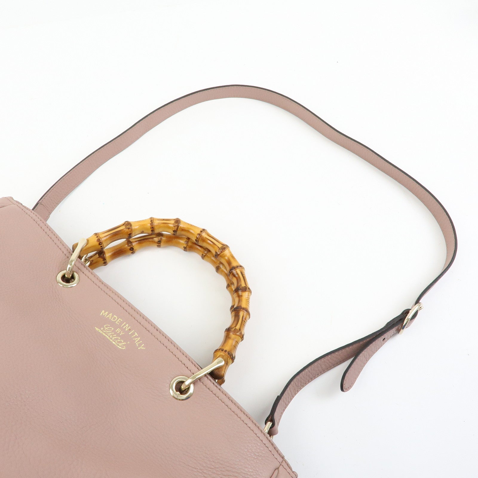 GUCCI Bamboo Shopper Medium 2Way Bag Shoulder Bag Pink Beige 323660