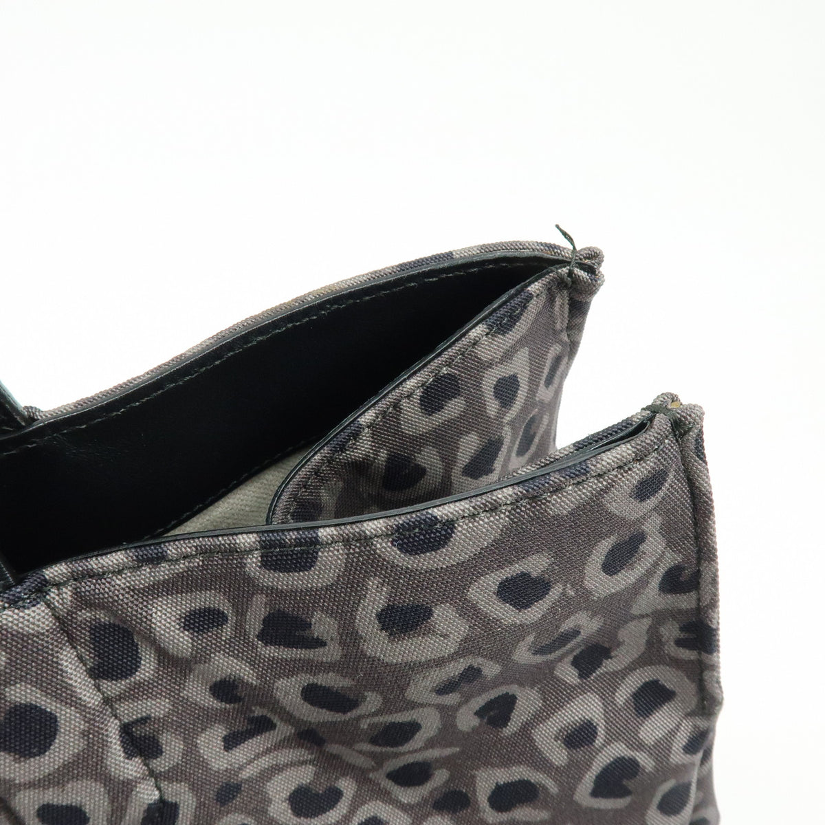 GUCCI Logo Canvas Leather Tote Bag Leopard Grey Black 341739