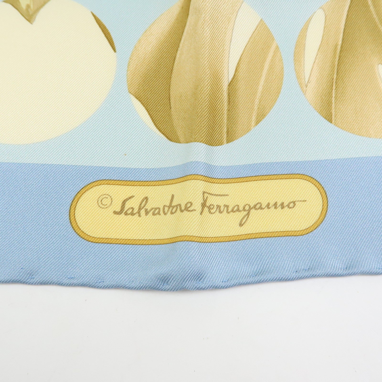 Ferragamo Silk 100% Scarf Leopard Bird Floral Print Light Blue Brown