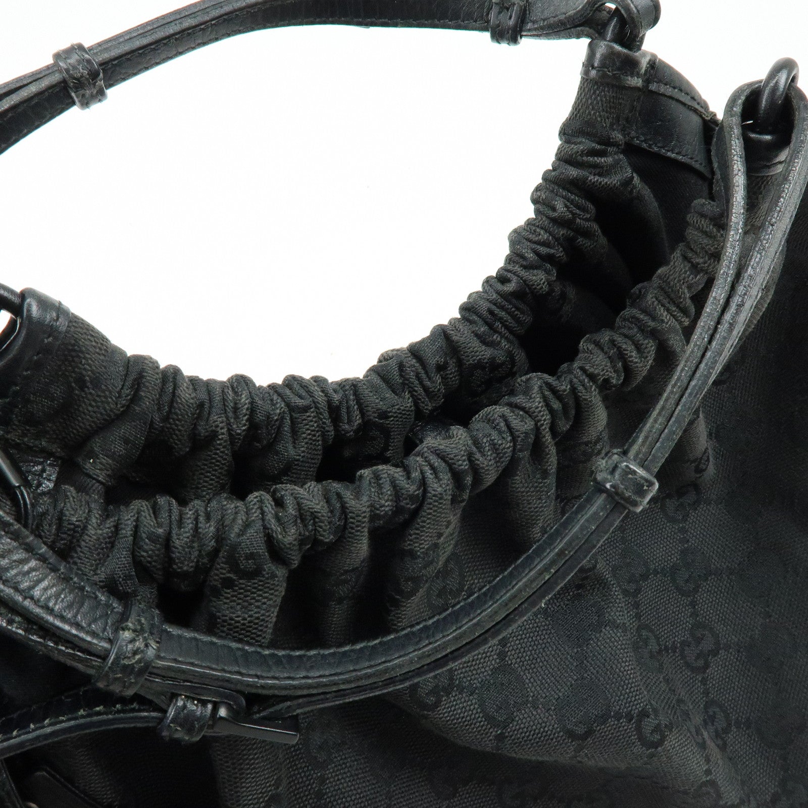 GUCCI GG Monogram Canvas Leather Tote Bag Hand Bag Black 76554