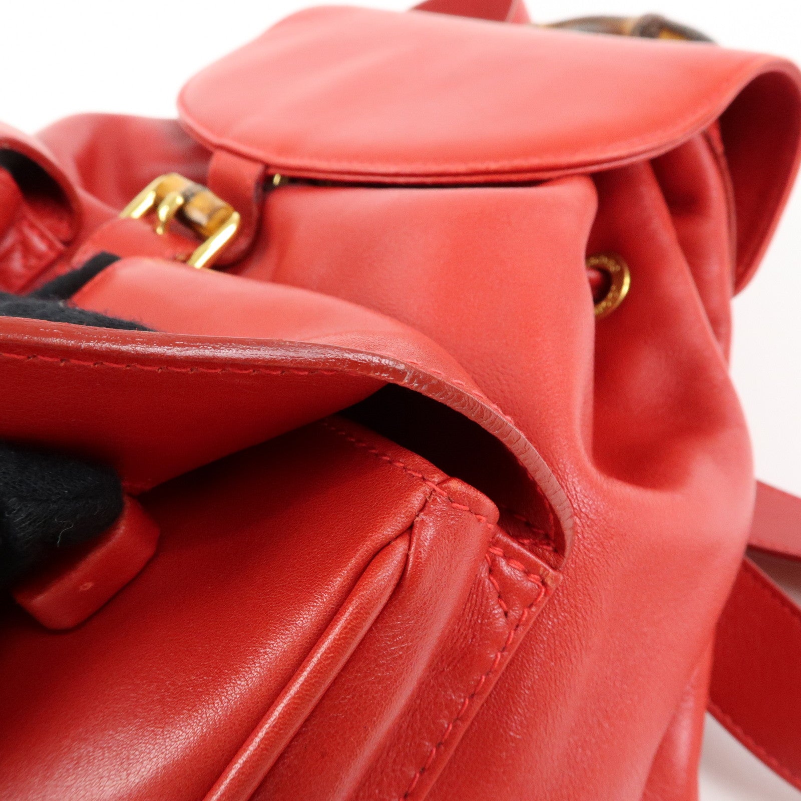 Gucci Bamboo Leather Backpack Rucksack Red 003・2058・0016