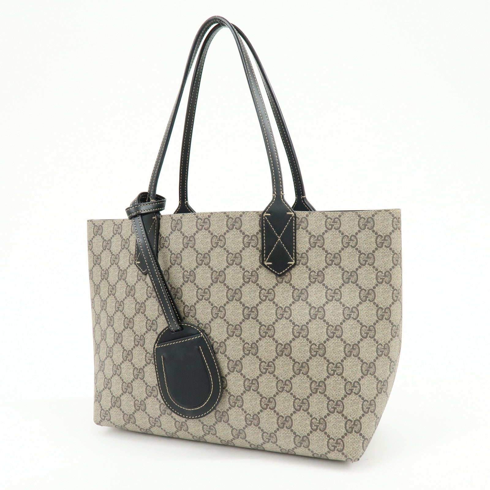 GUCCI GG Supreme Leather Reversible Tote Bag Hand Bag Beige 372618