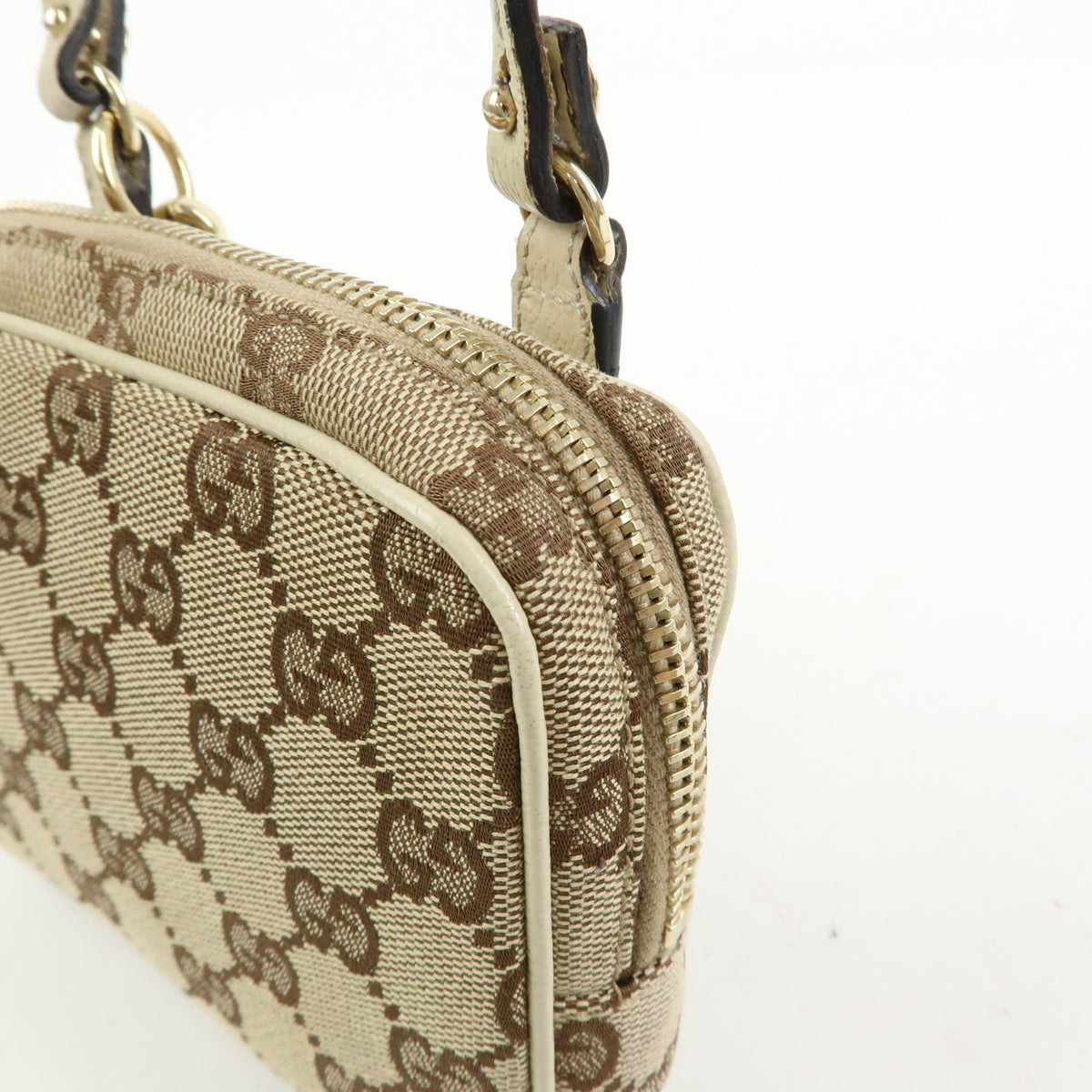 GUCCI GG Canvas Leather Shoulder Crossbody Bag Beige White 120975