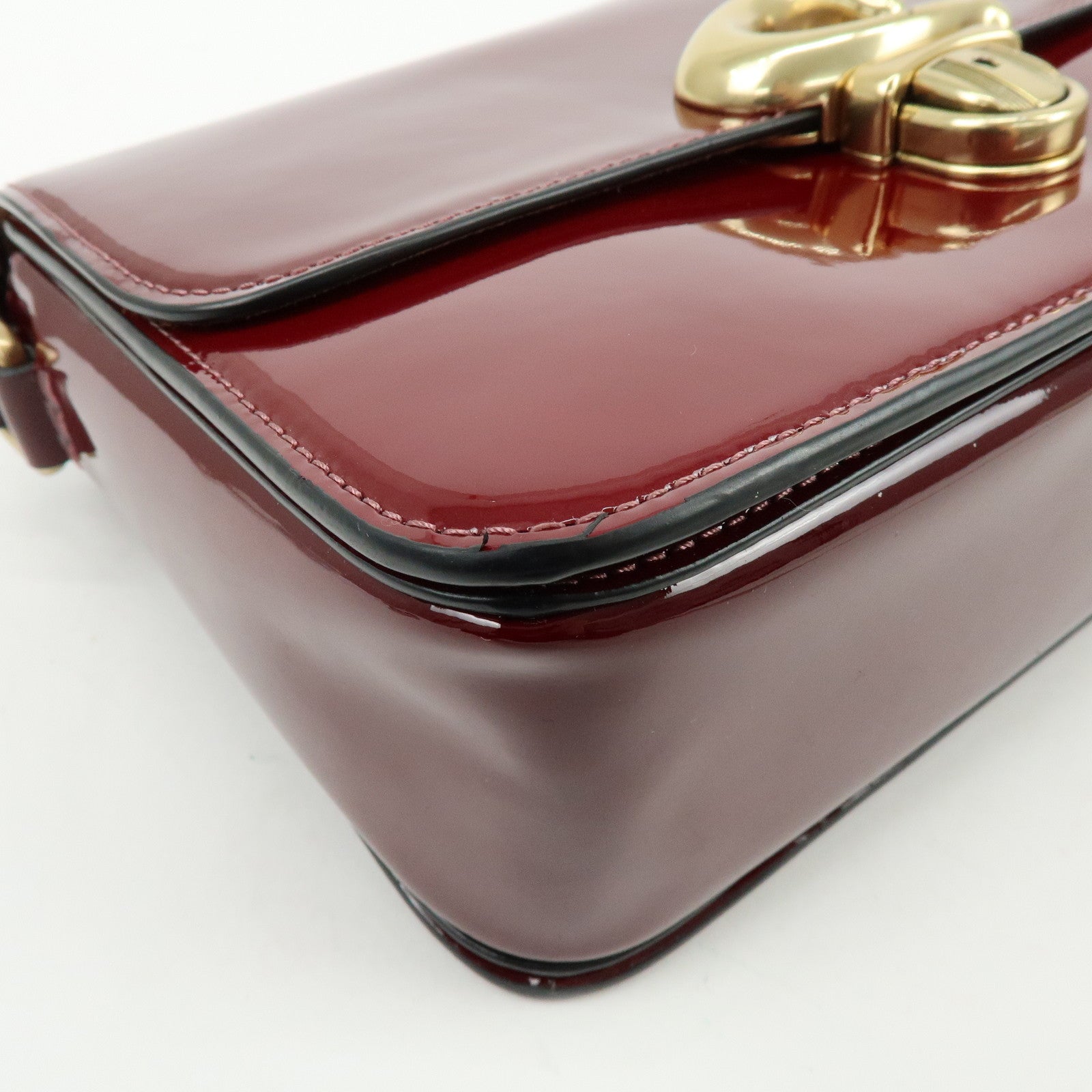 COACH Studio Signature C Patent Leather Shoulder Bag Bordeaux