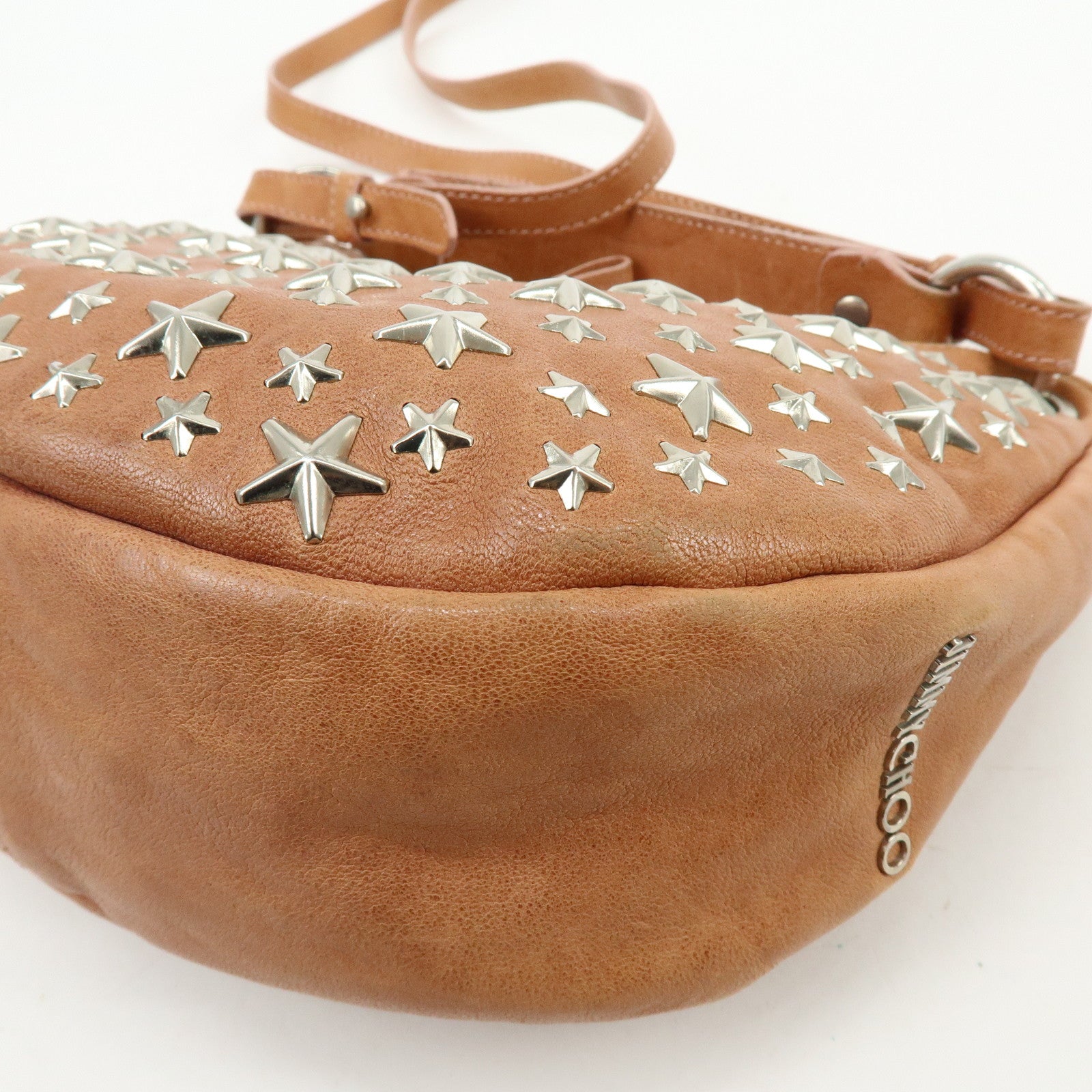 JIMMY CHOO Logo Star Studs Stella 2Way Bag Shoulder Bag Hand Bag Brown