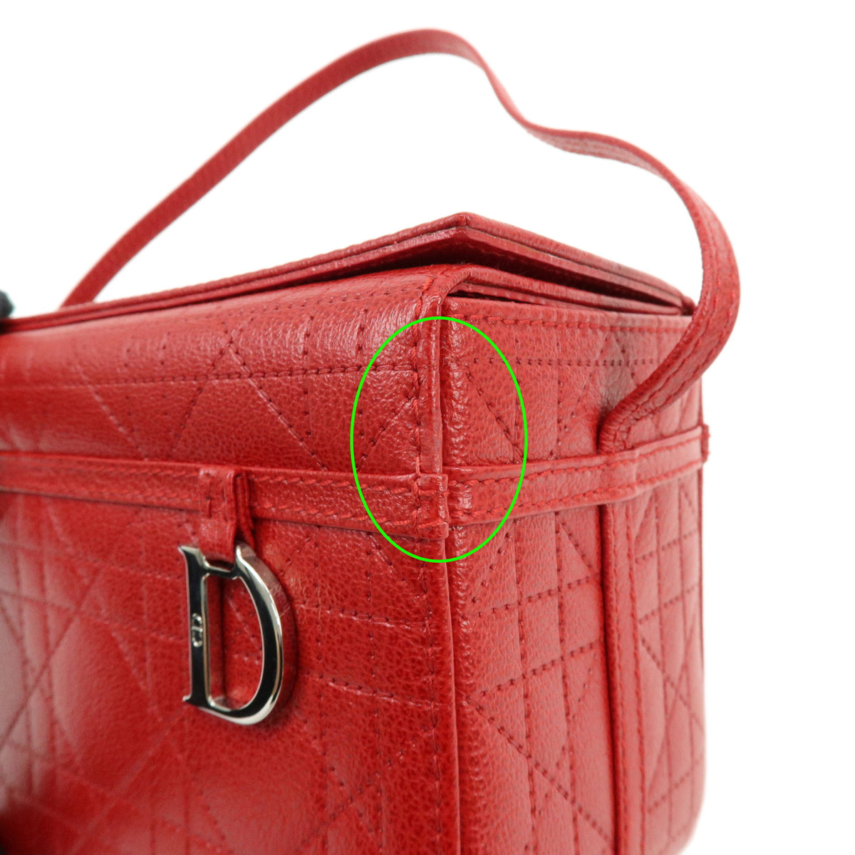 Christian Dior Cannage Leather Hand Bag Vanity Bag Red
