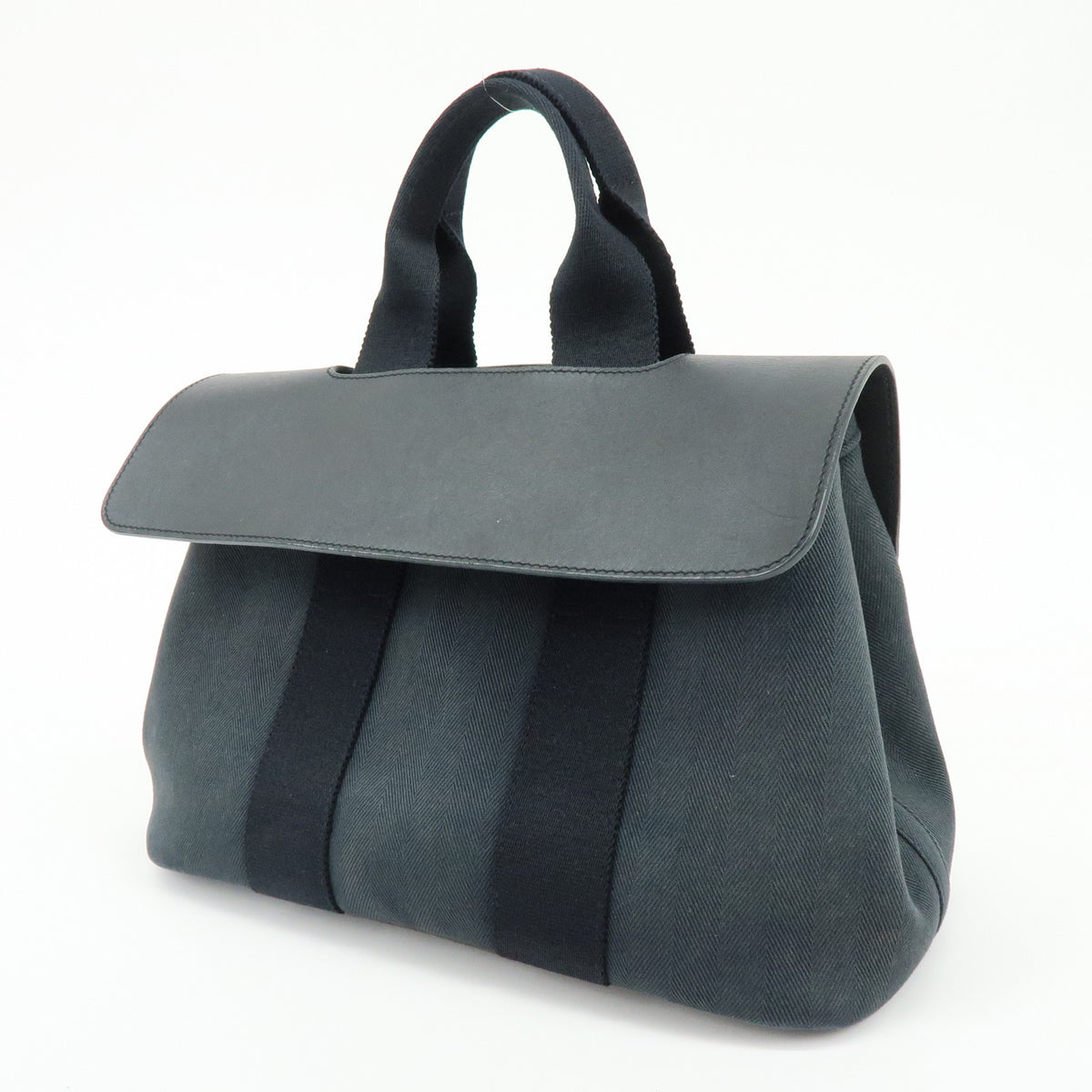 HERMES Valparaiso PM Canvas Leather Tote Bag Hand Bag Black