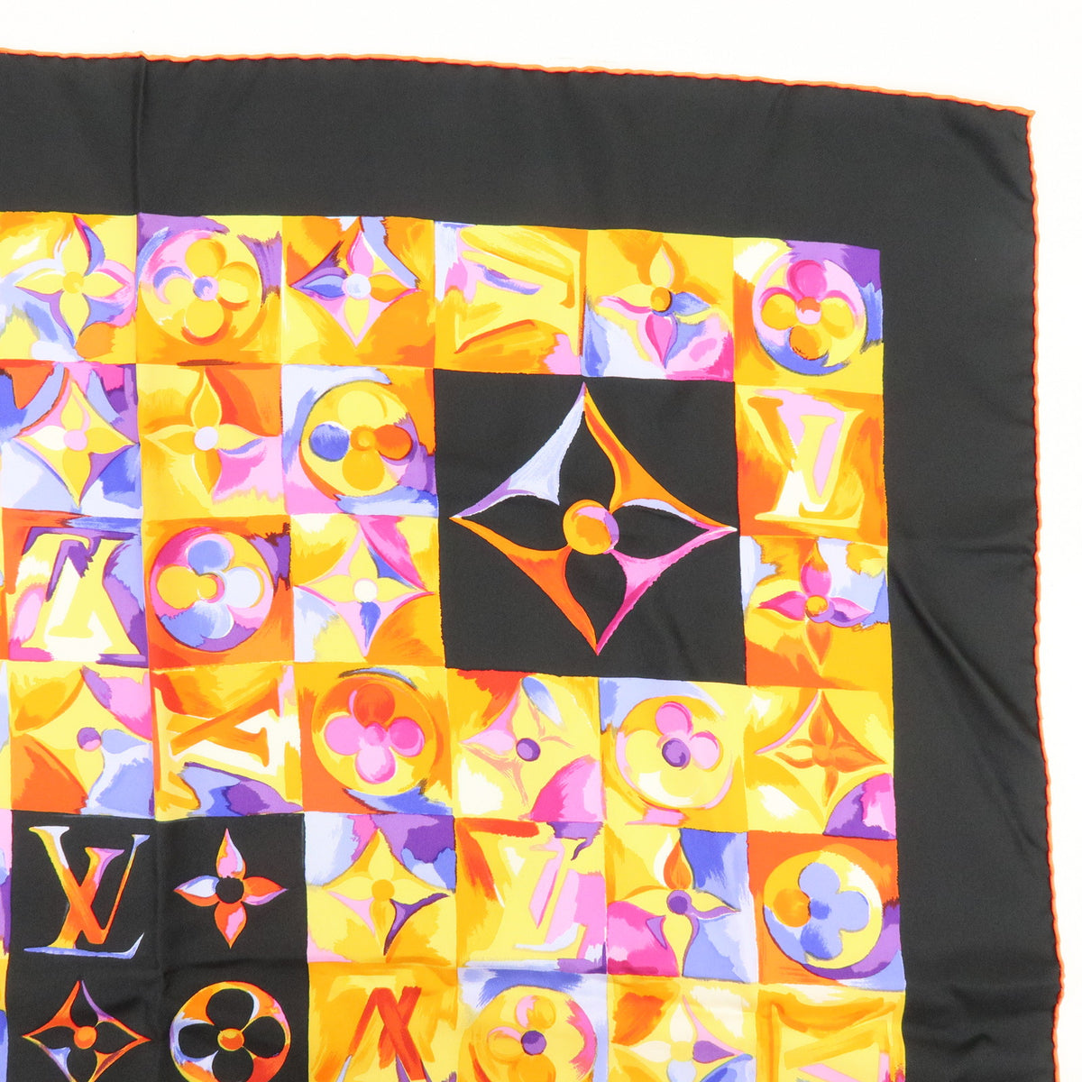 Louis Vuitton Monogram Carre 90 Silk 100% Scarf Au Fil Du Temps black