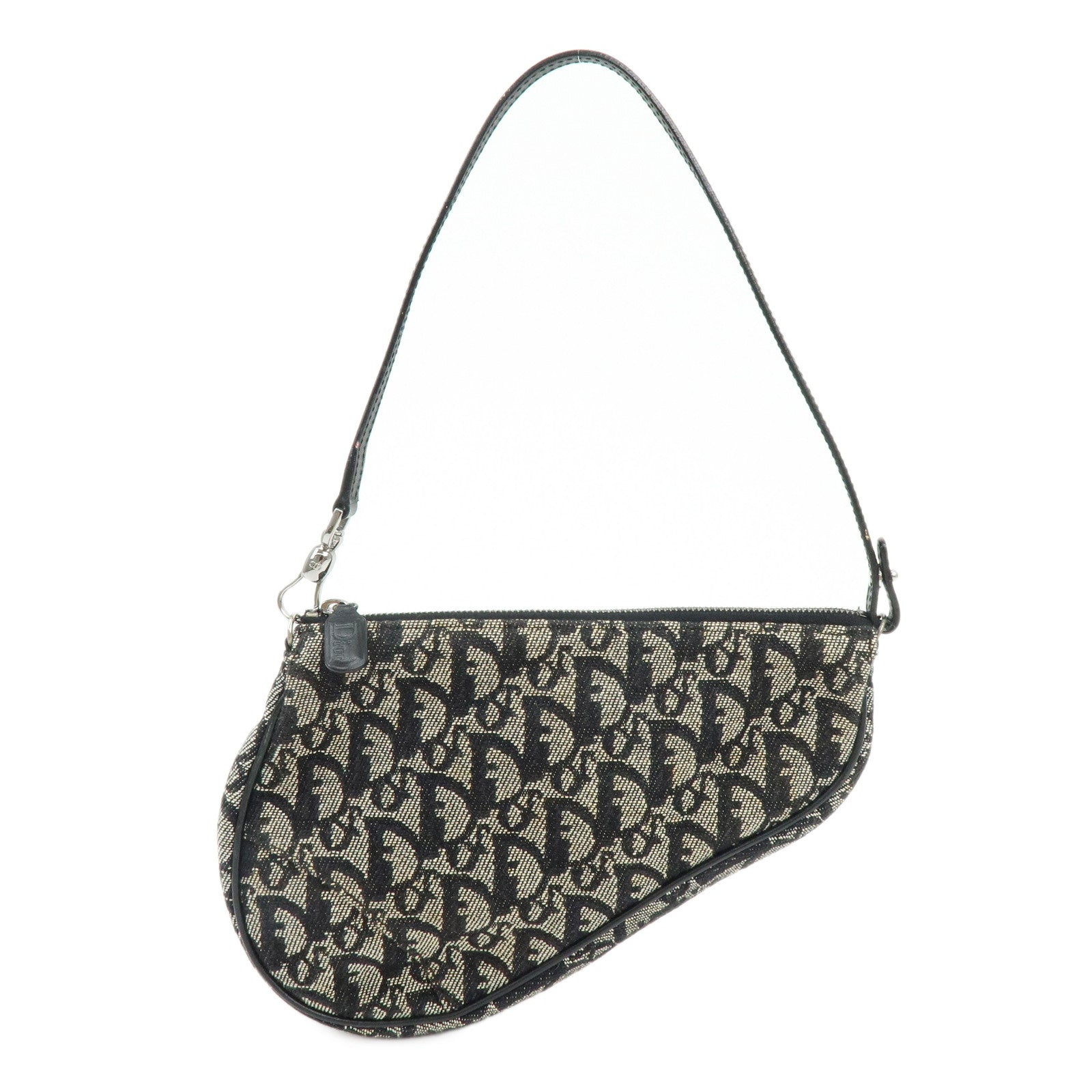 Christian Dior Trotter Jacquard Leather Saddle Bag Pouch Black