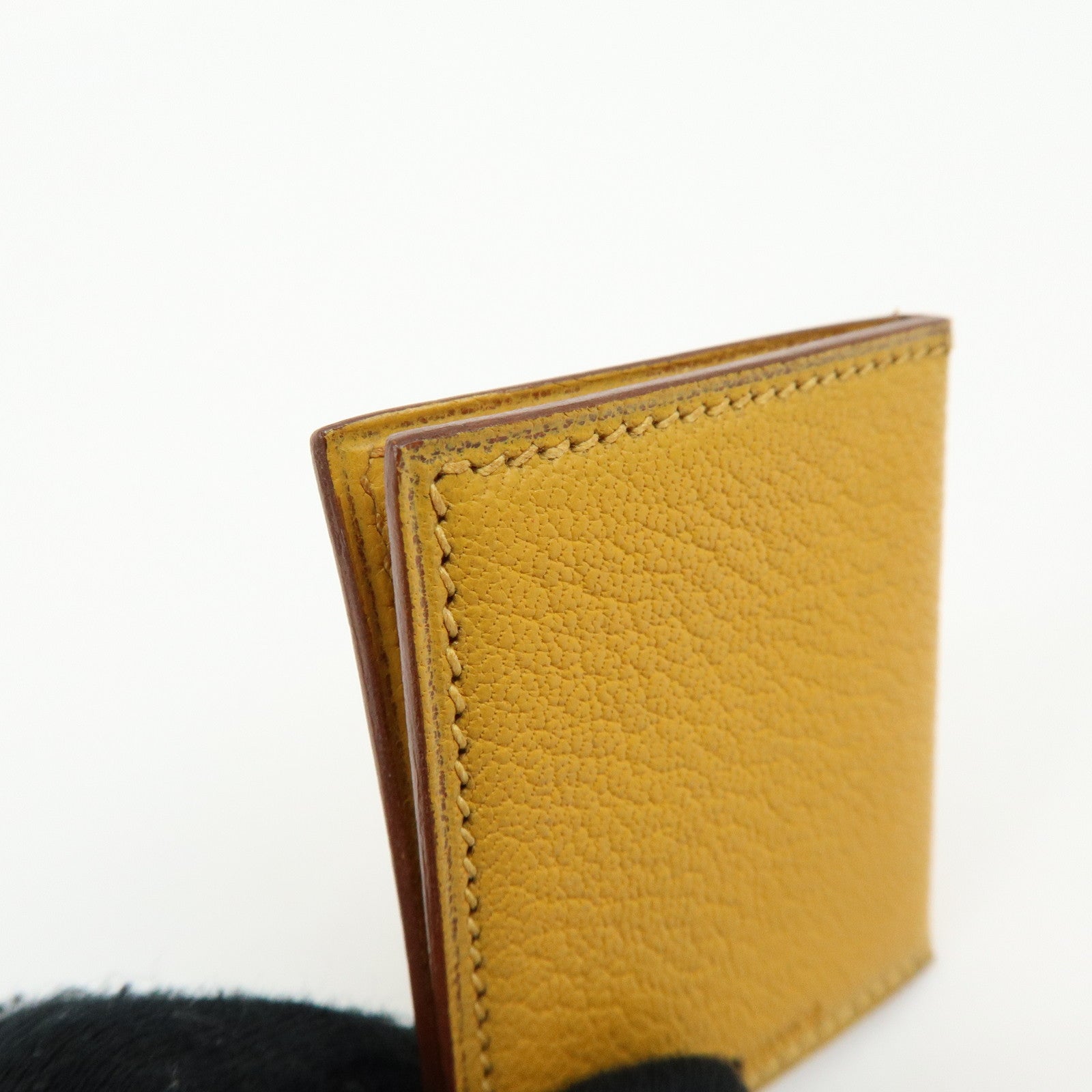 HERMES Leather Mini Photo Case Yellow □F Stamp 2002
