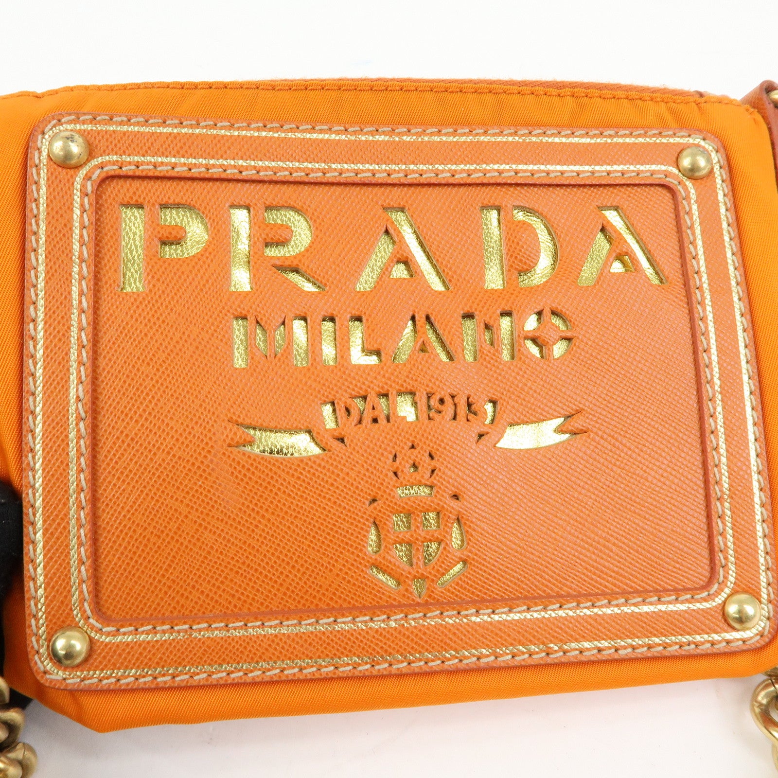 PRADA Nylon Leather Chain Shoulder Bag Crossbody Bag Papaya Orange