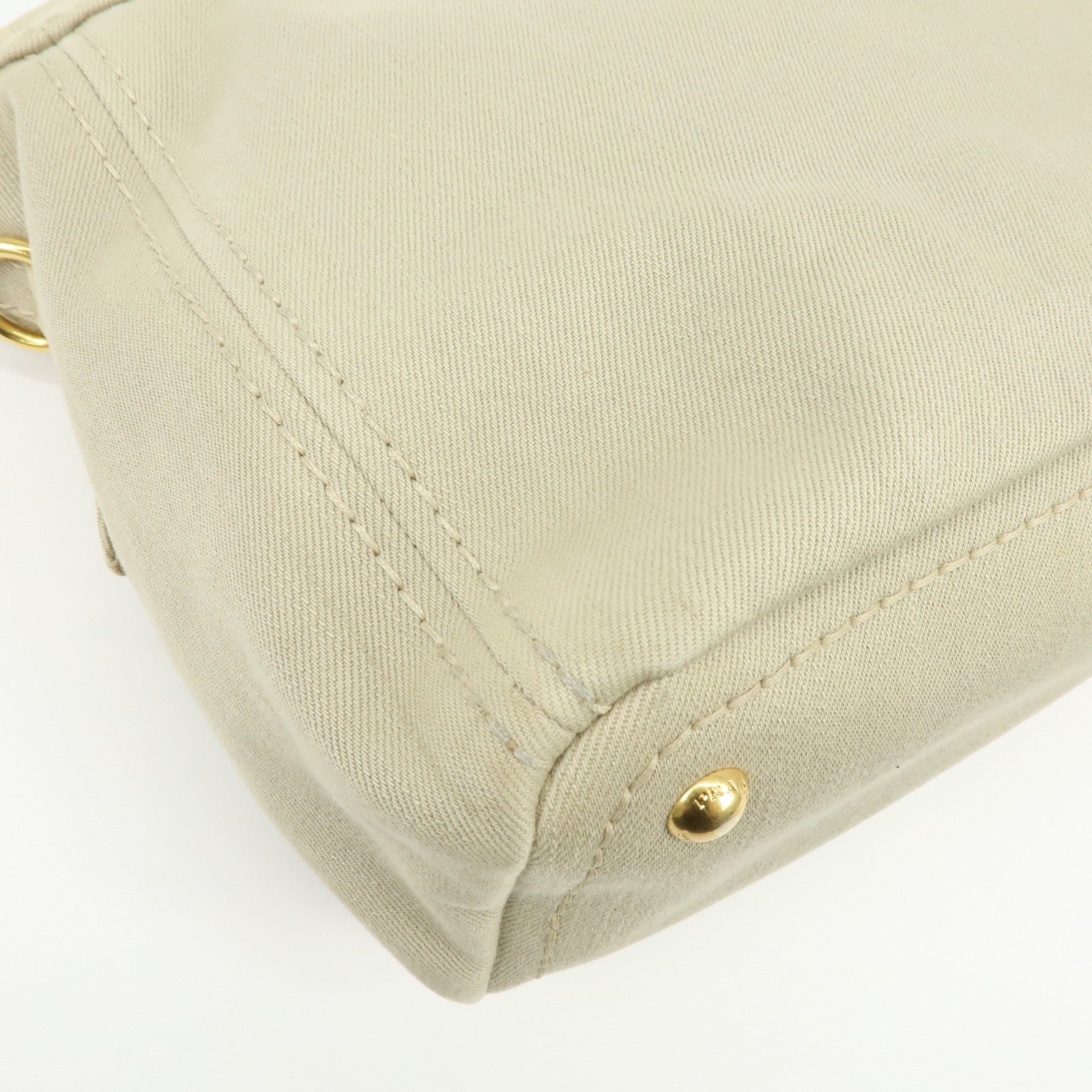 PRADA Triangle Logo Canvas 2Way Bag Tote Shoulder Bag Beige BN2069