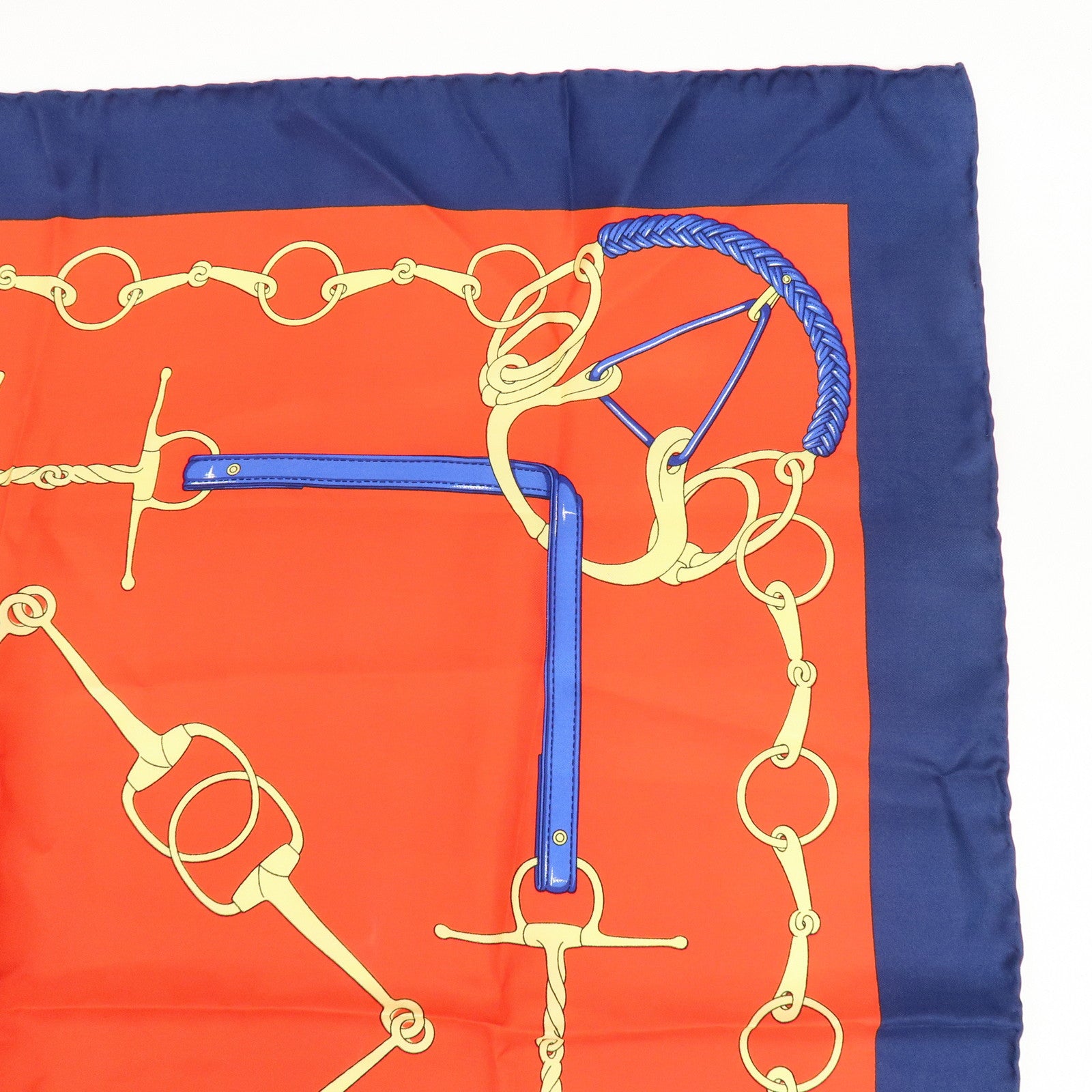 CELINE Set of 2 Silk 100% Scarf Stole Navy Red Gold