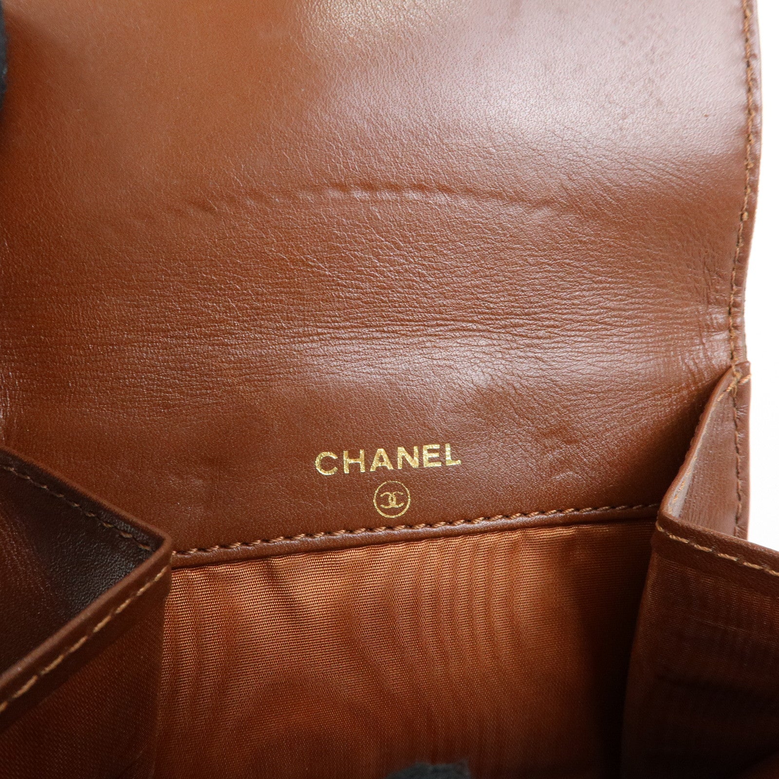 CHANEL COCO Mark Leather Bi-fold Compact Wallet Brown Gold