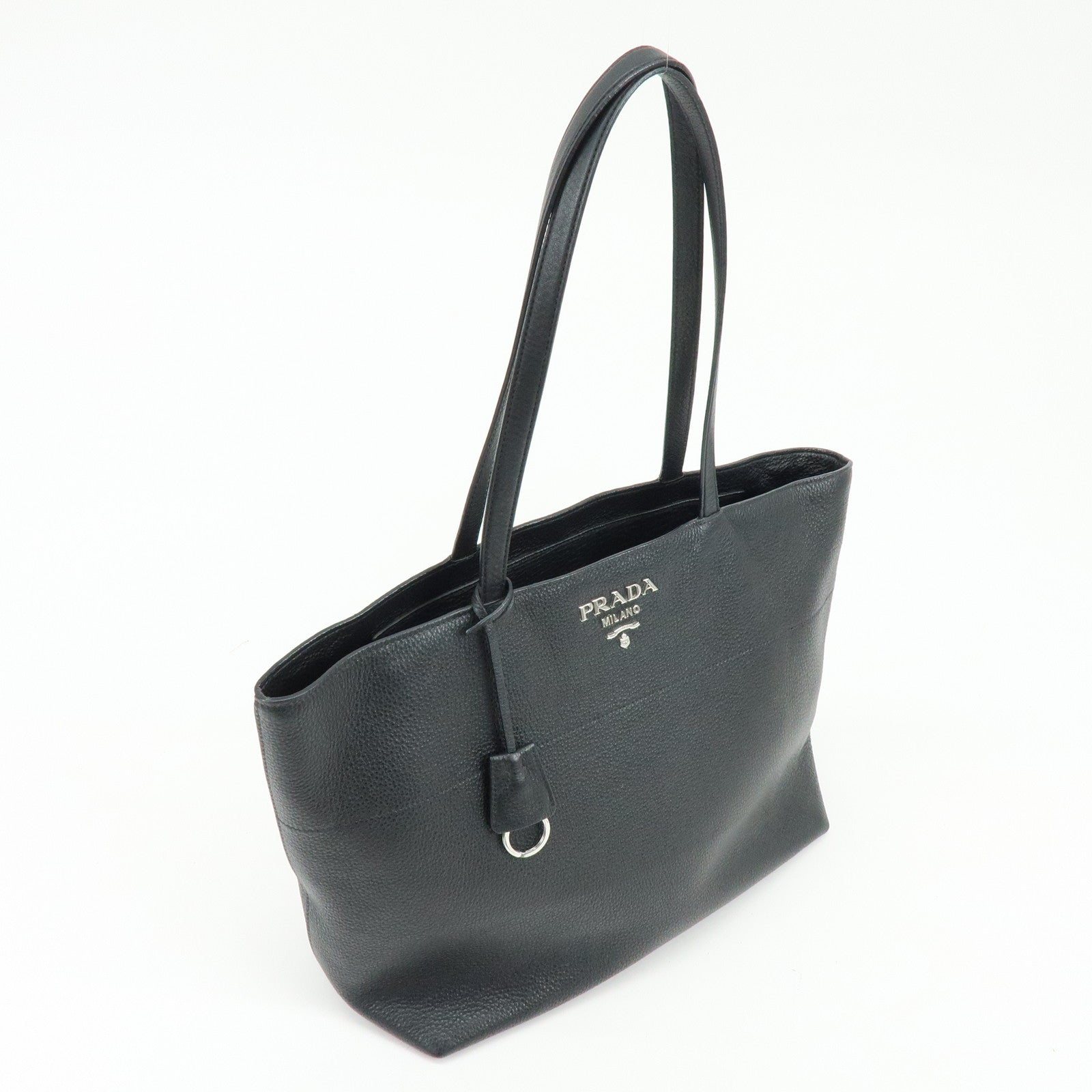 PRADA Logo Calf Leather Tote Bag Shoulder Bag Black