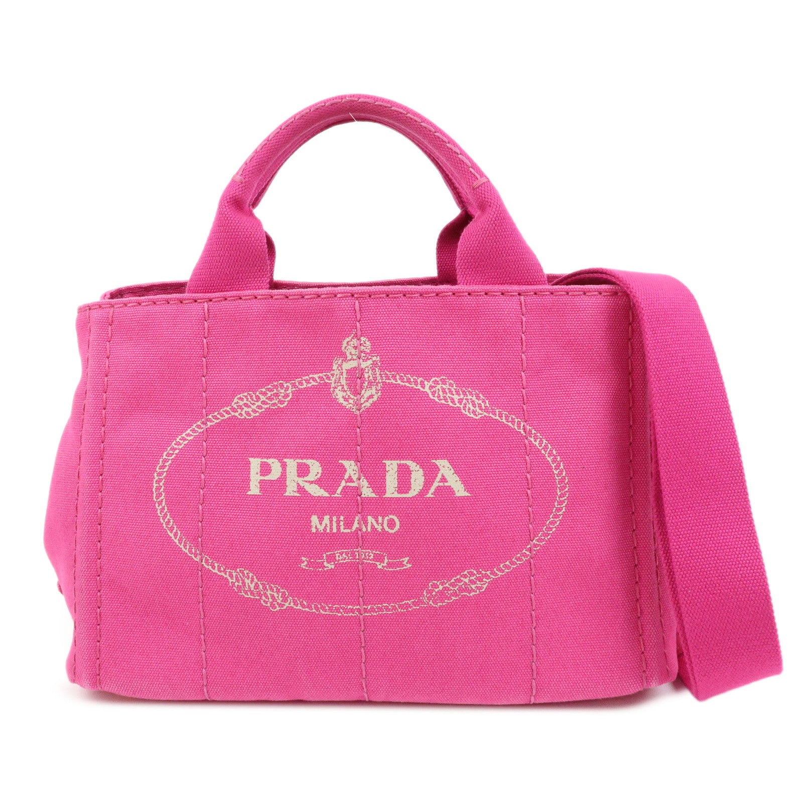 PRADA Triangle Logo Canapa Mini Canvas 2Way Hand Bag Pink B2439G