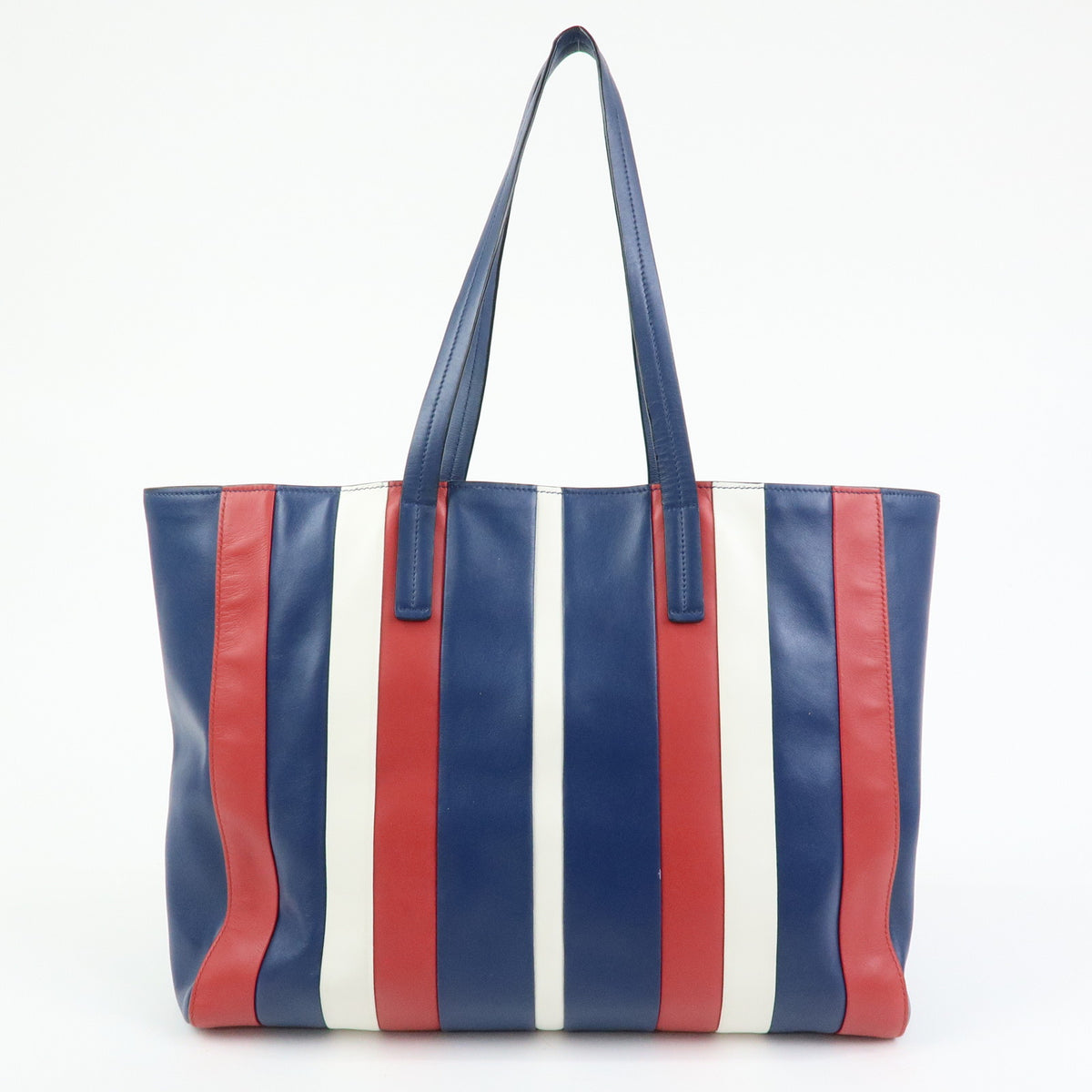 PRADA Triangle Logo Leather Tote Bag Shoulder Bag Blue White Red