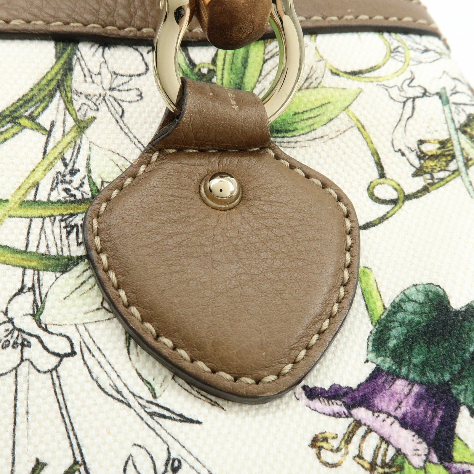 GUCCI Bamboo Canvas Leather 2Way Hand Bag Flower Print Brown 308360