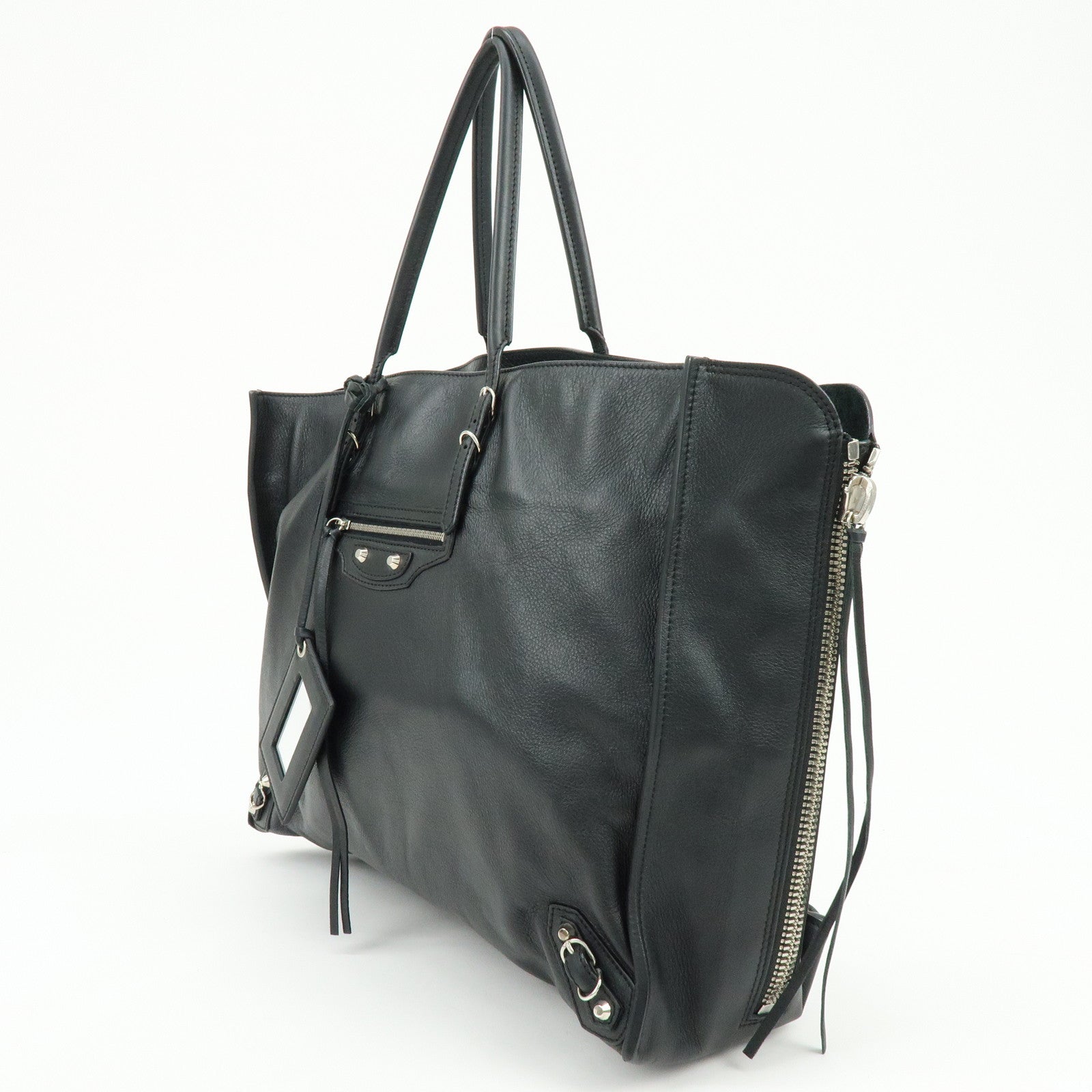 BALENCIAGA The Papier Leather Tote Shoulder Bag Black 236701