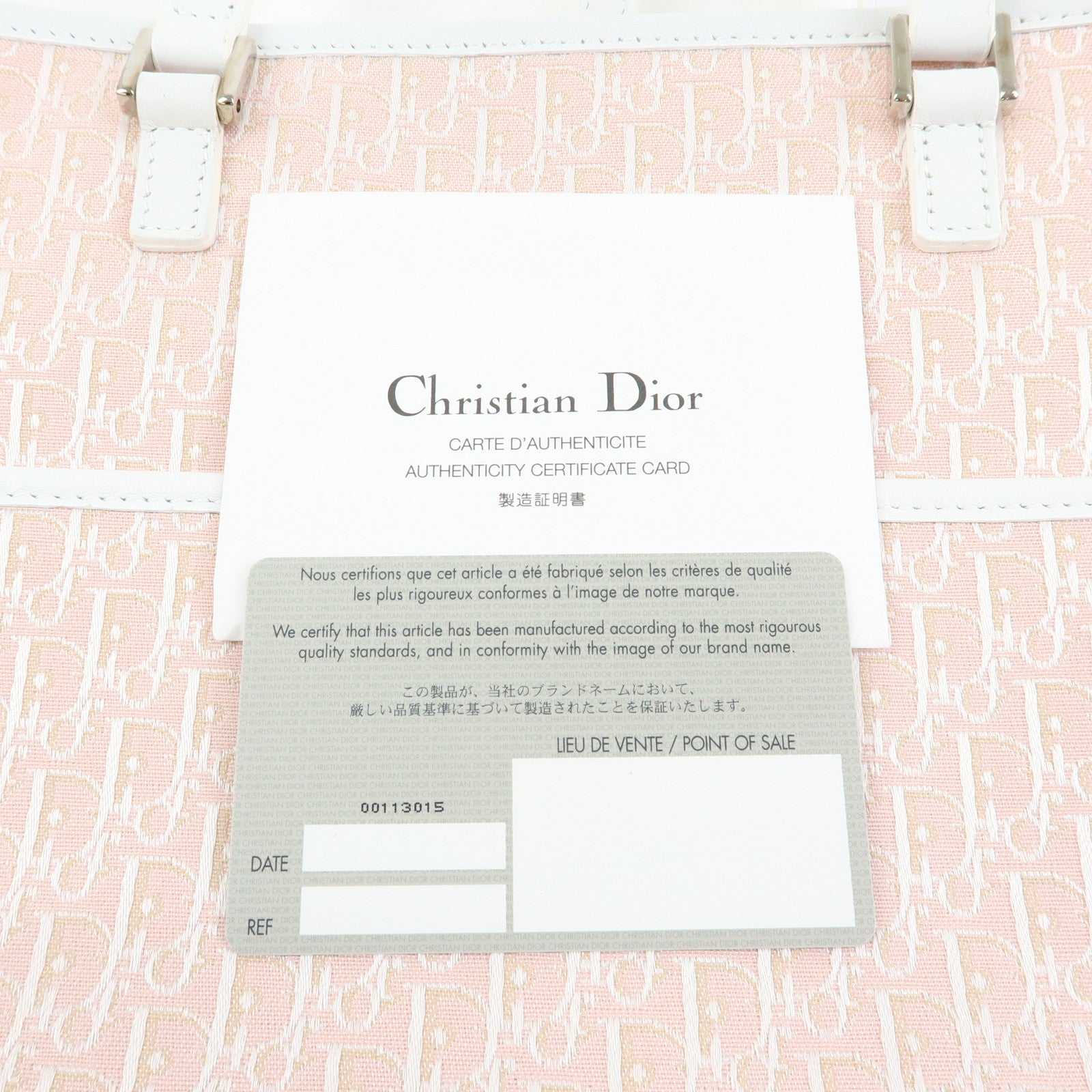 Christian Dior Trotter Jacquard Canvas Leather Tote Bag Pink White