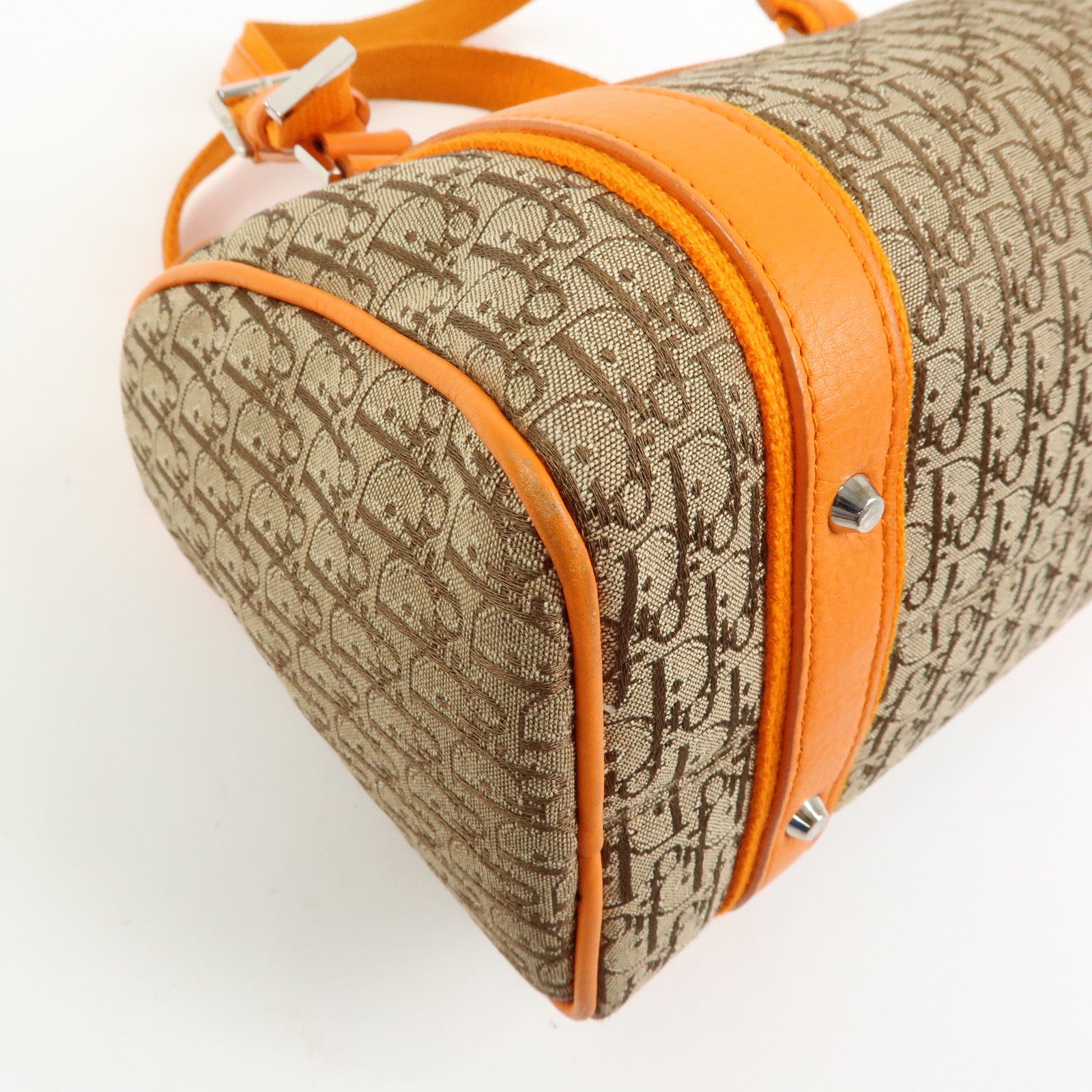 Christian Dior Trotter Jacquard Canvas Leather Hand Bag Beige Orange