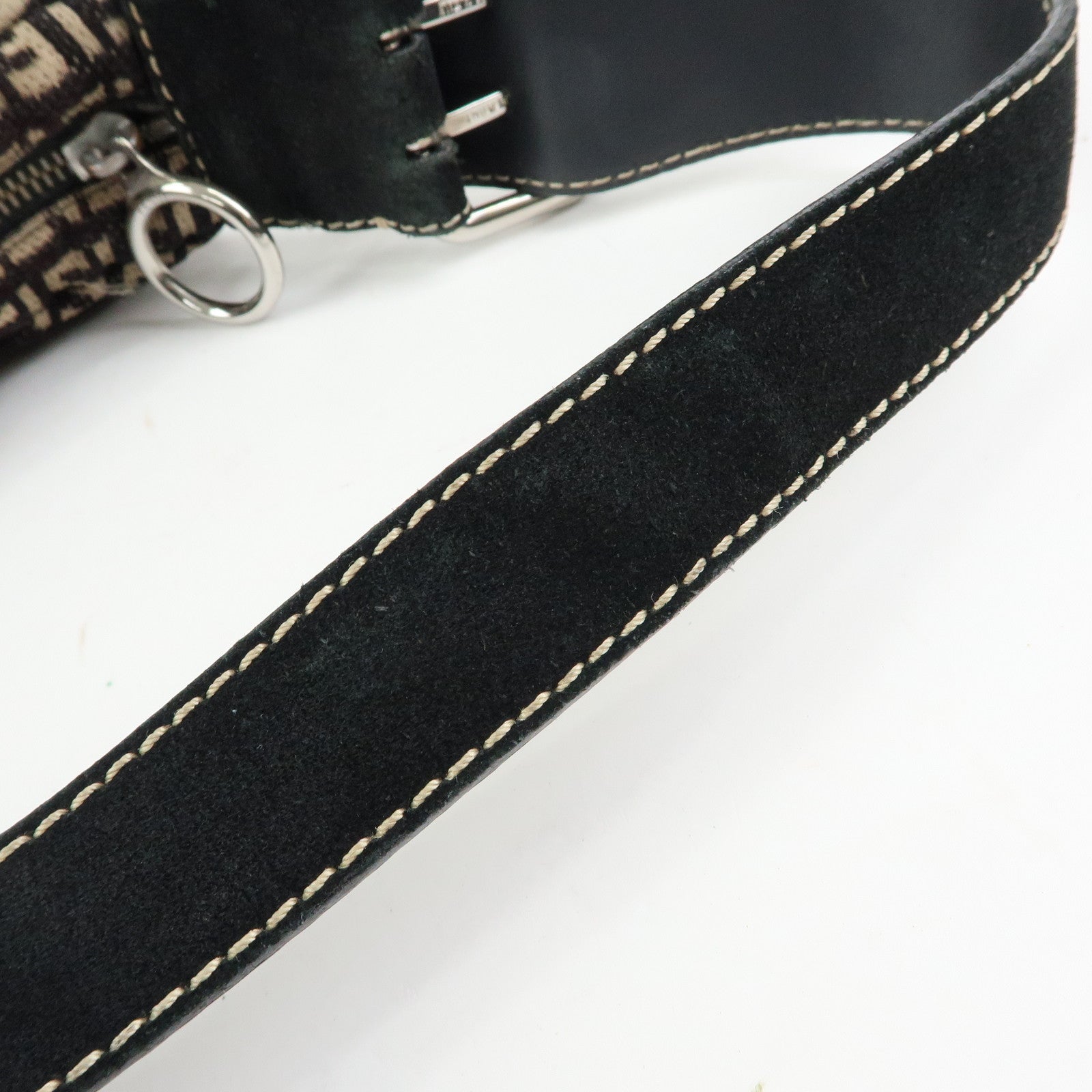 FENDI Zucchino Canvas Leather Shoulder Bag Hand Bag Black Beige