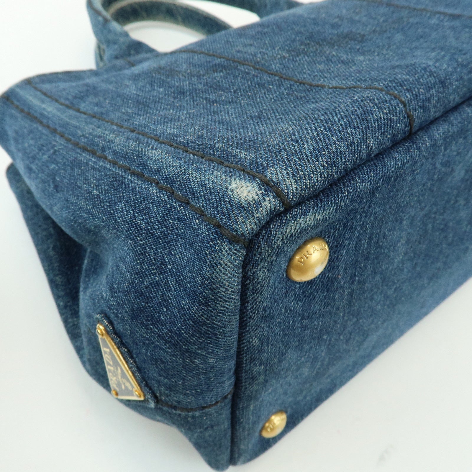 PRADA Triangle Logo Canapa Mini Denim 2Way Bag Hand Bag 1BG439