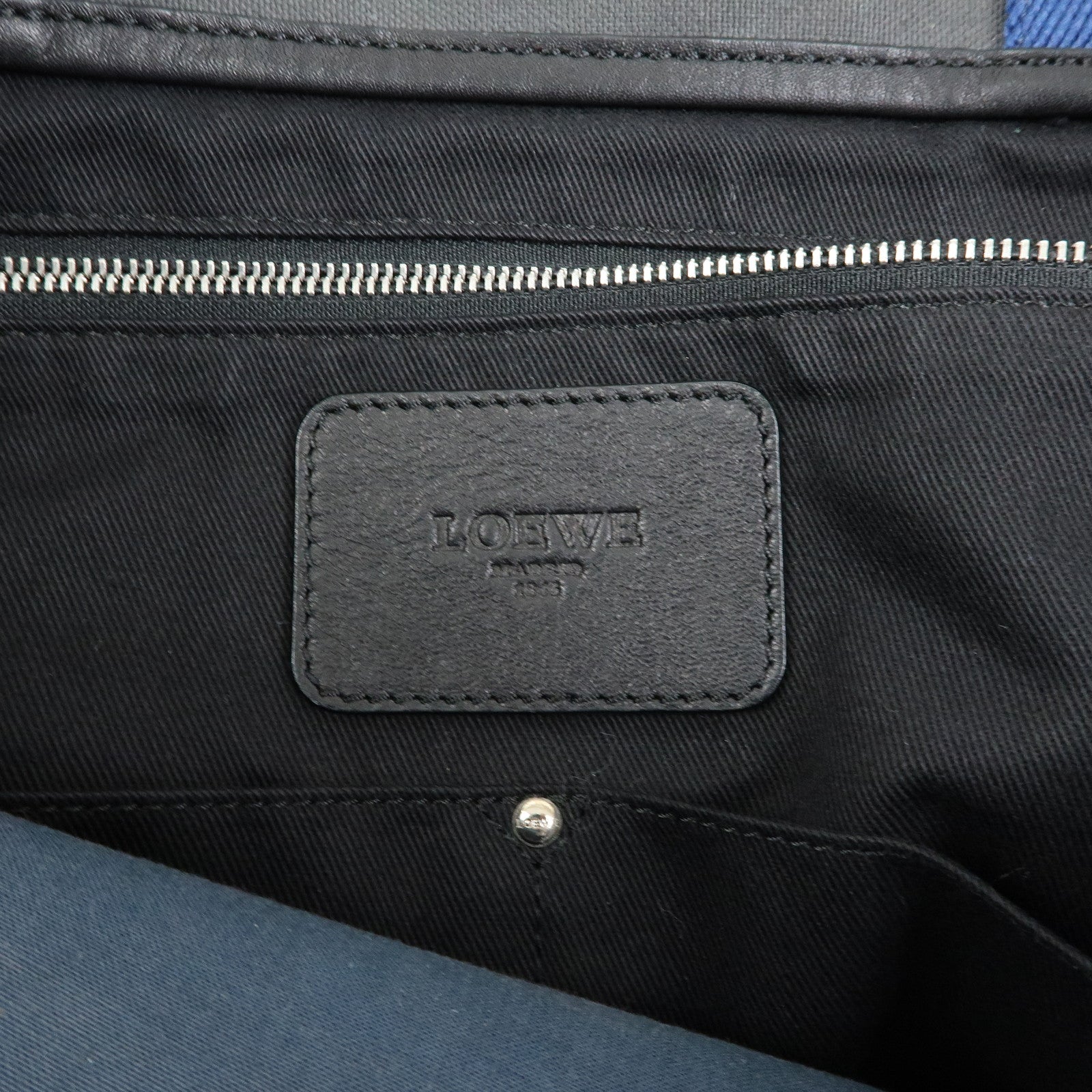 LOEWE Logo Canvas Leather Tote Bag Shoulder Bag Hand Bag Gray Blue
