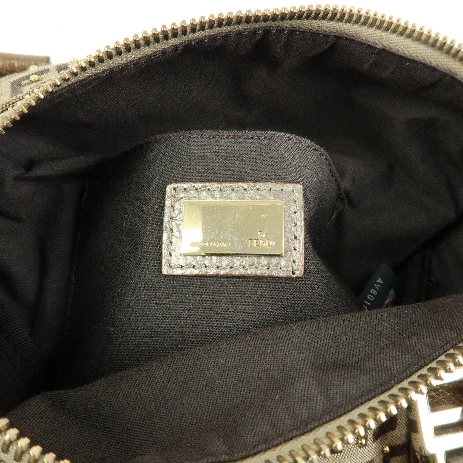 FENDI Zucchino Canvas Leather Boston Bag Hand Bag Beige Gold 8BL068