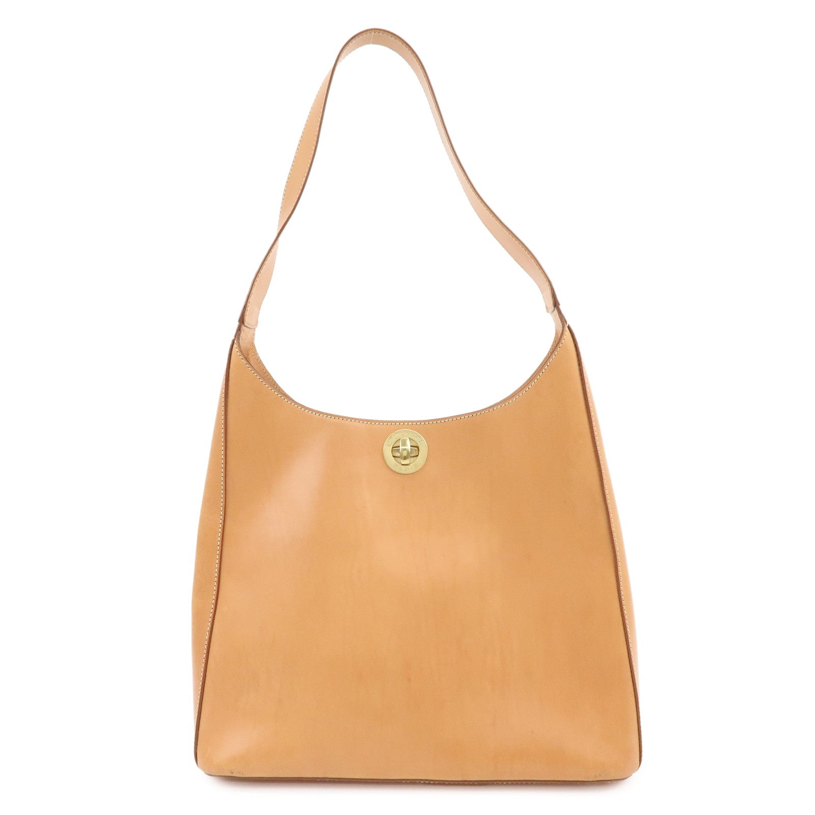 CELINE Logo Leather Turn Lock Shoulder Bag Hand Bag Light Brown