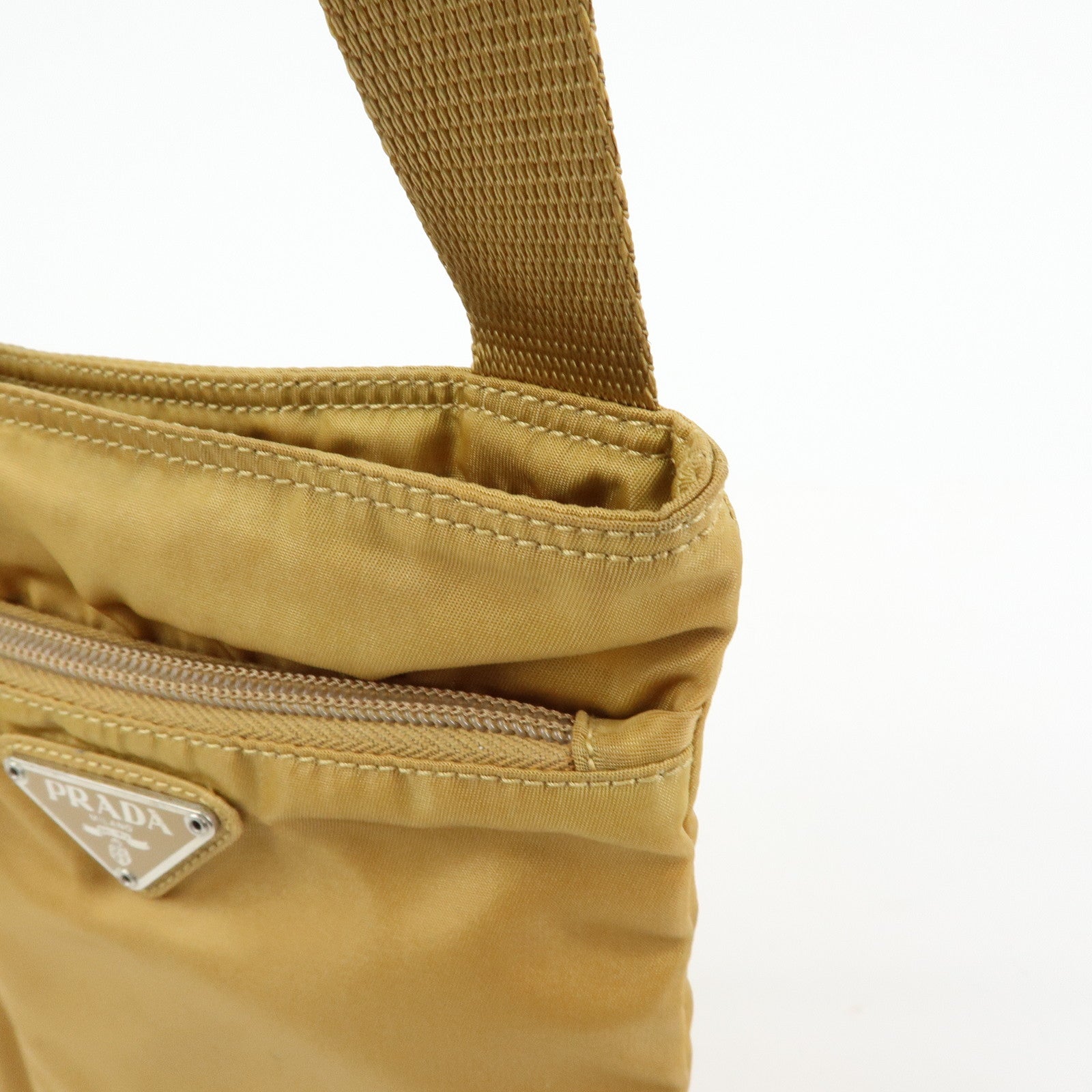 PRADA Triangle Logo Nylon Shoulder Crossbody Bag Light Brown B7792