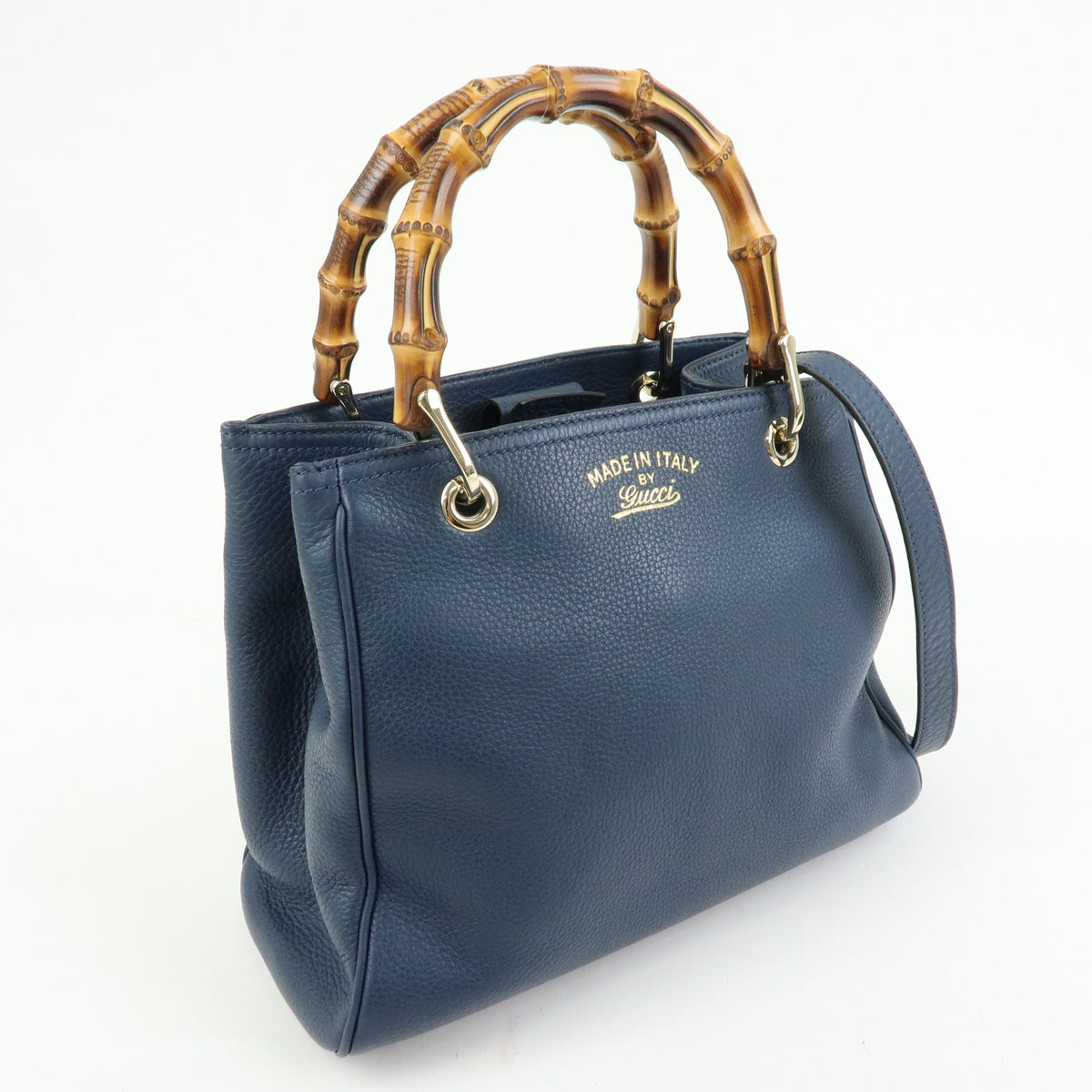 GUCCI Bamboo Leather 2Way Bag Hand Bag  Shoulder Bag Blue 336032