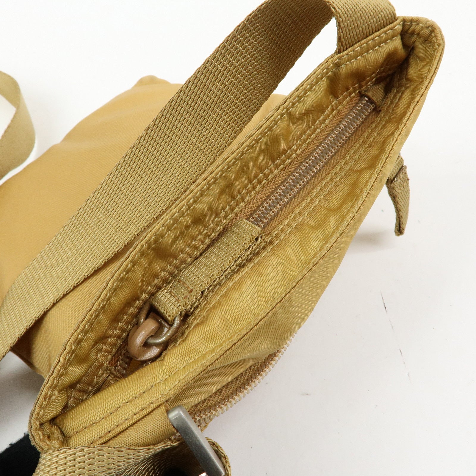 PRADA Triangle Logo Nylon Shoulder Crossbody Bag Light Brown B7792