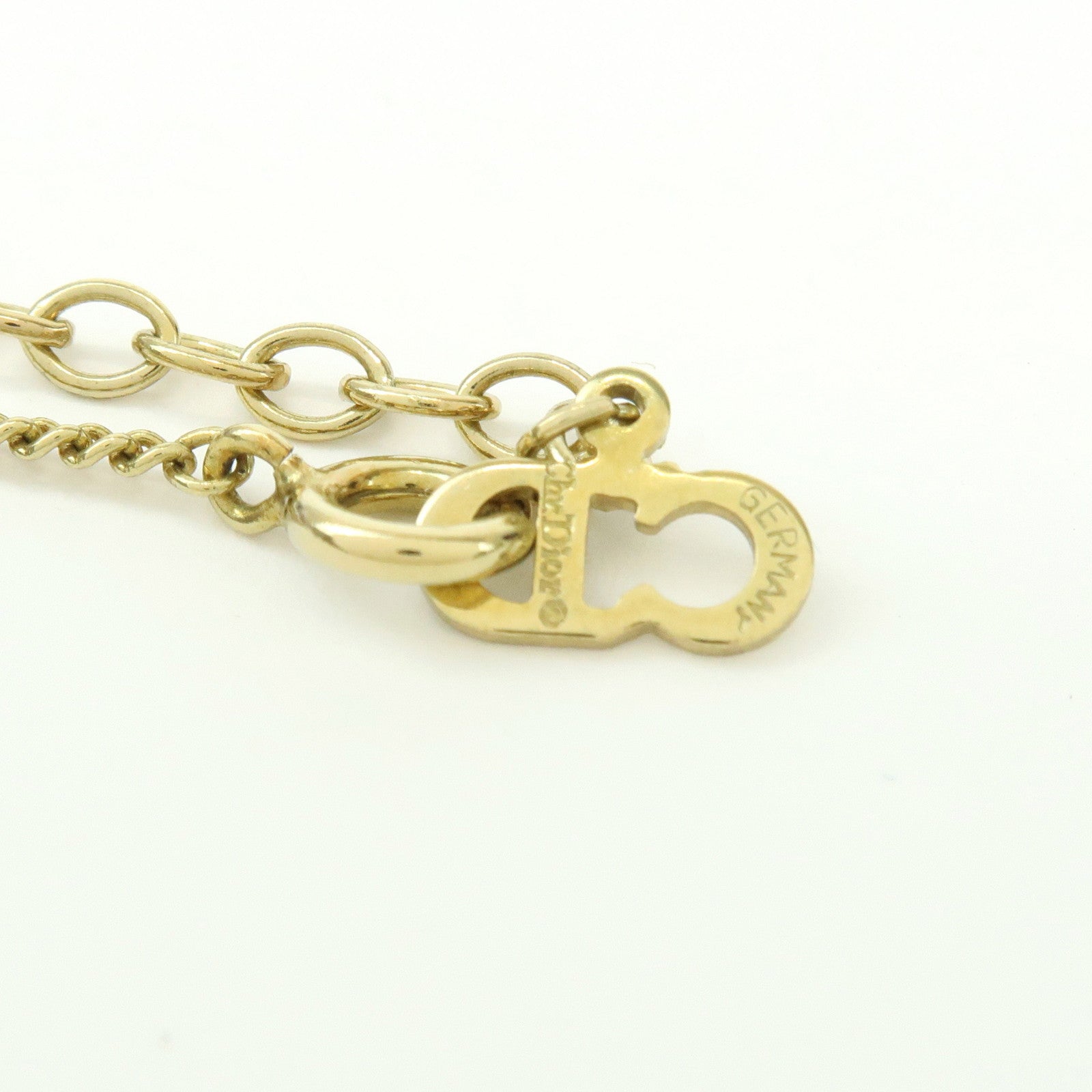 Christian Dior Logo Pendant Metal Necklace Heart Motif Gold