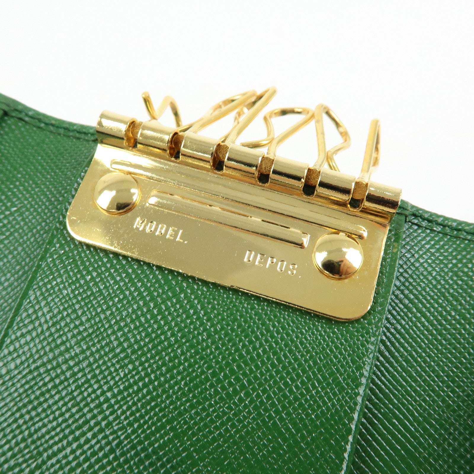 PRADA Logo Saffiano Leather 6 Rings Key Case Key Holder Green 1M0222
