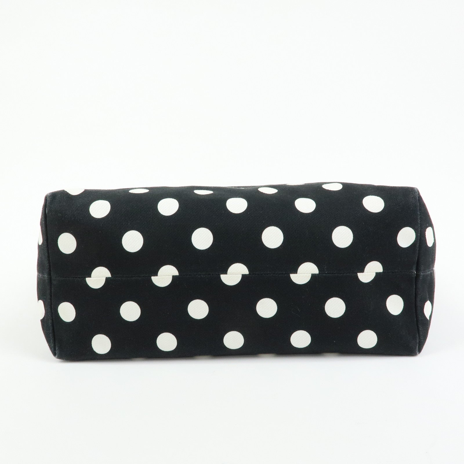 MIU MIU Logo Canvas Leather Polka Dots Tote Shoulder Bag Black 5BG234