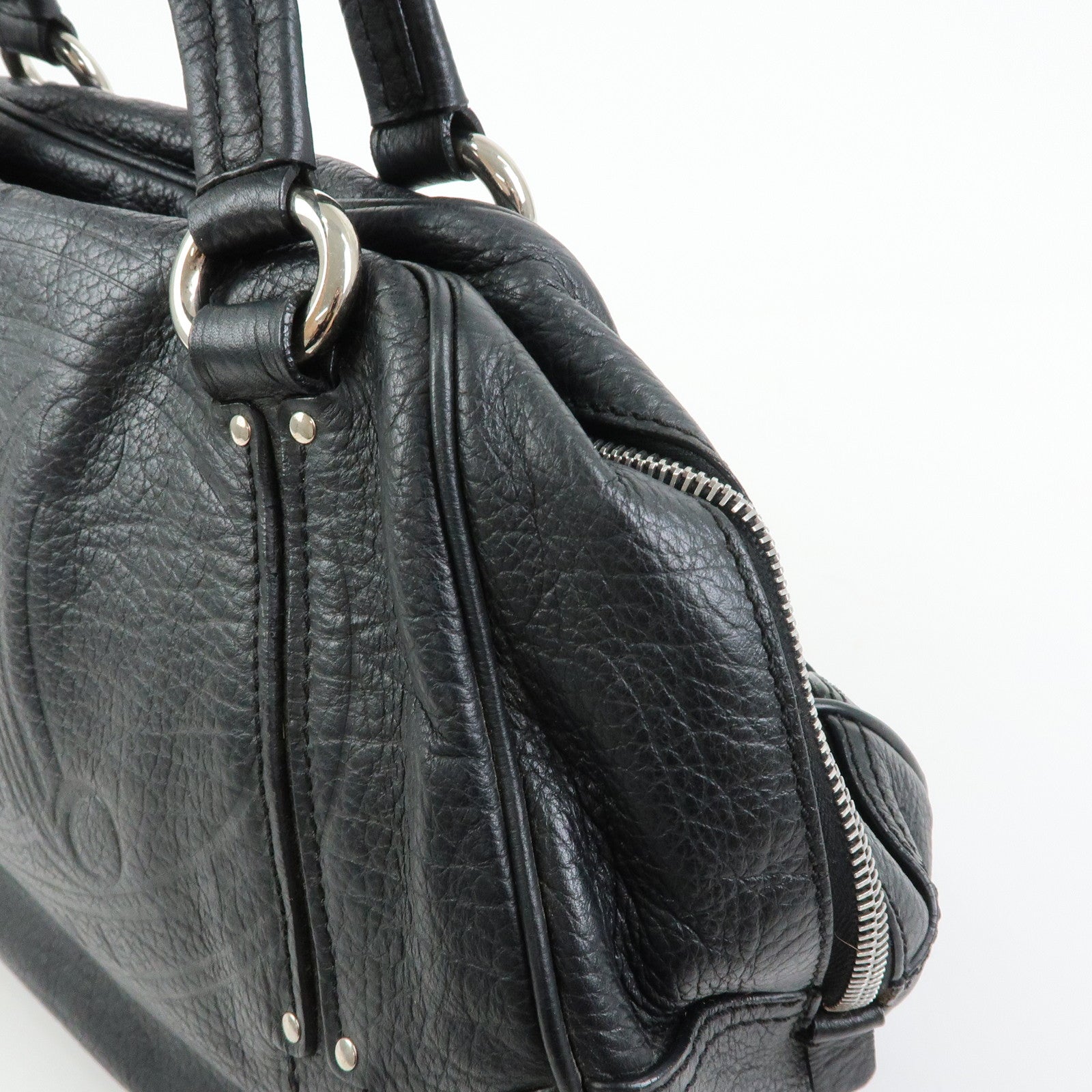 CELINE Macadam Leather Shoulder Bag Hand Bag Black