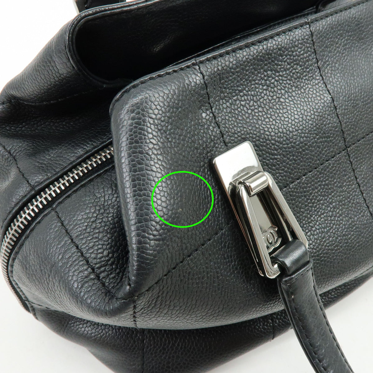CHANEL Chocolate Bar COCO Mark Caviarskin Hand Bag Mini Boston Bag