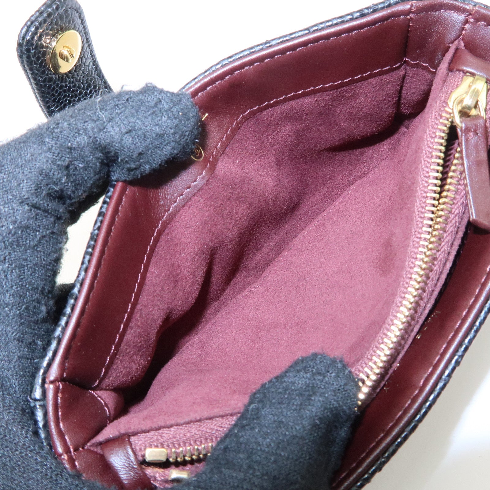 CHANEL COCO Mark Matelasse Caviarskin Pouch Black Gold A48227 Used