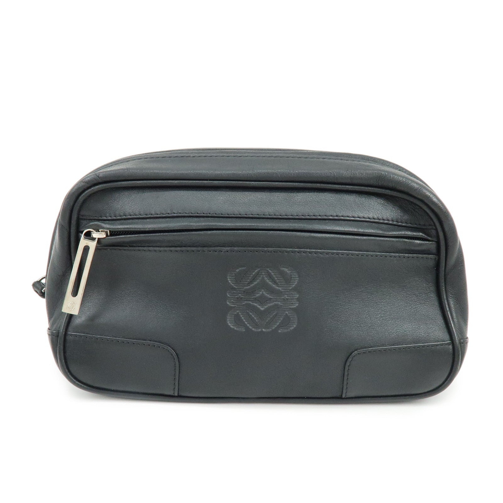 LOEWE Anagram Leather Clutch Bag Pouch Wristlet Bag Black