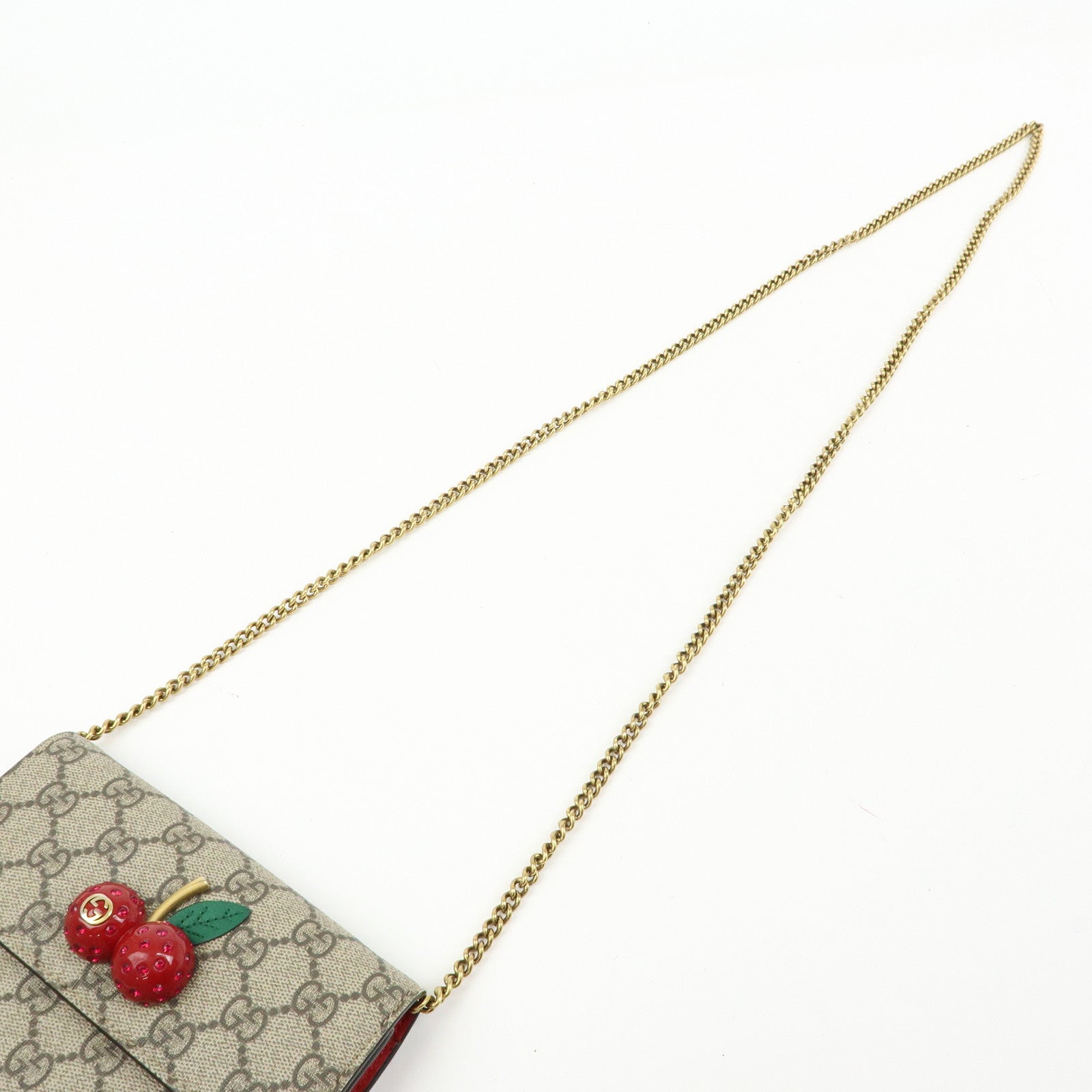 GUCCI Interlocking G GG Supreme Leather Chain Shoulder Bag Beige 481291