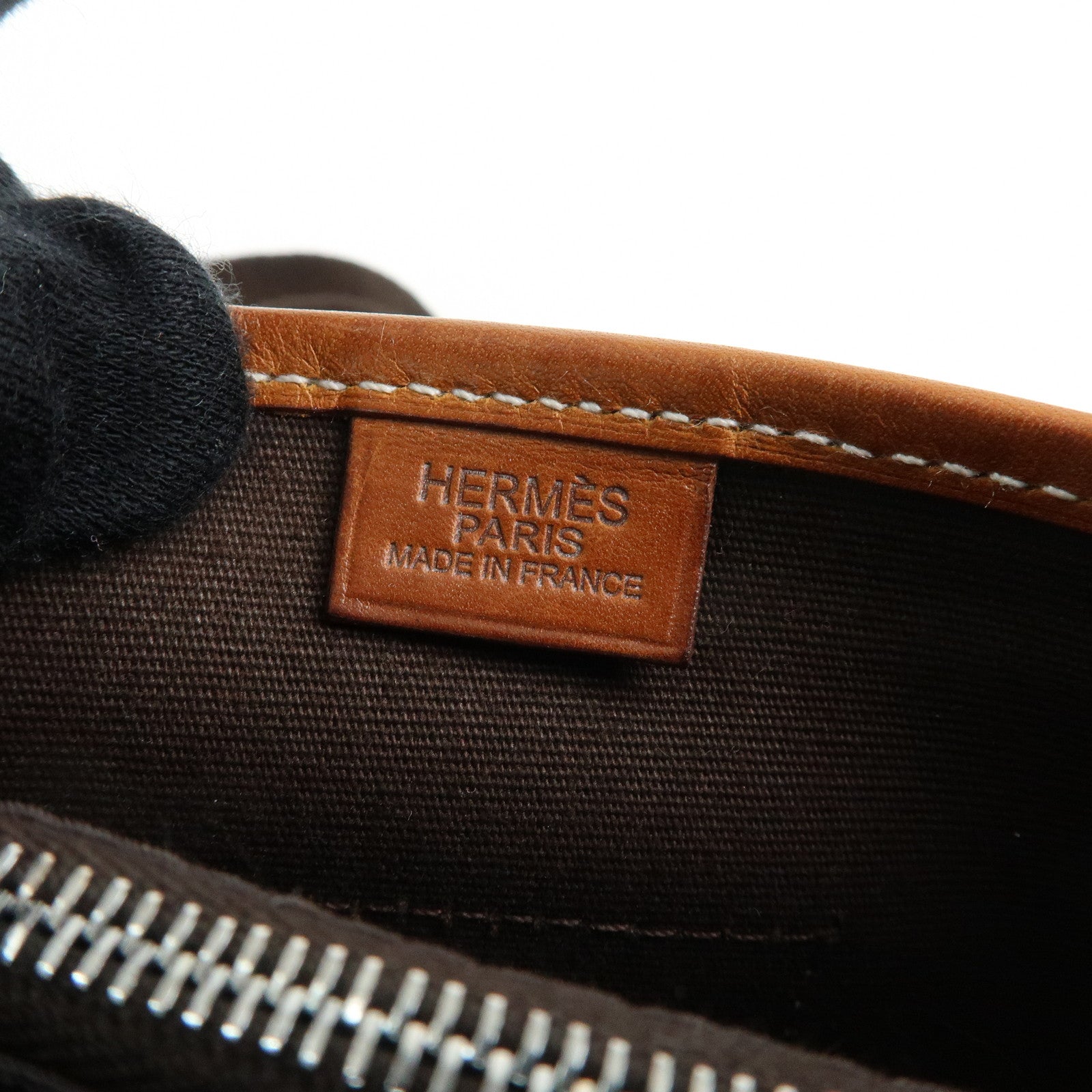 HERMES Buenaventura PM Toile Officier Leather Shoulder Bag Dark Brown