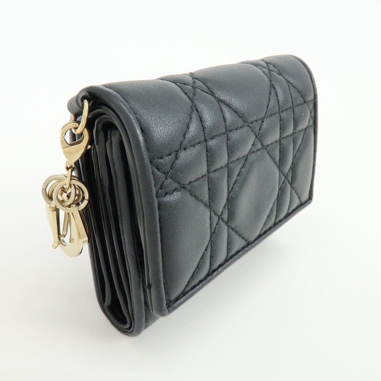 Christian Dior Cannage Leather Bi-fold Compact Wallet Black