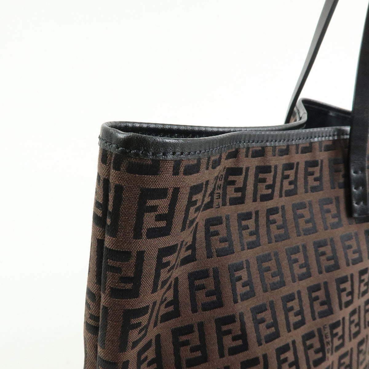FENDI Zucchino Canvas Leather Tote Bag Shoulder Bag Brown 8BH005