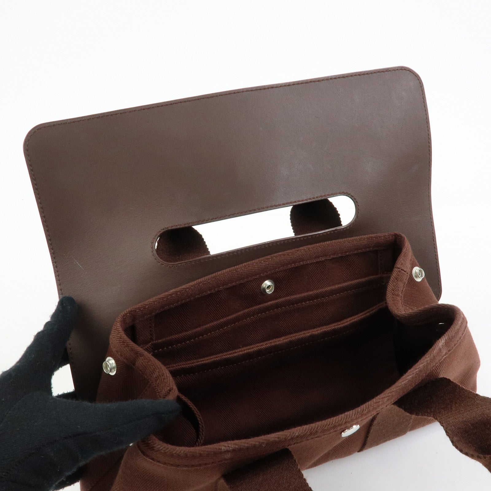 HERMES Toile Chevron Valparaiso Long PM Hand Bag Brown