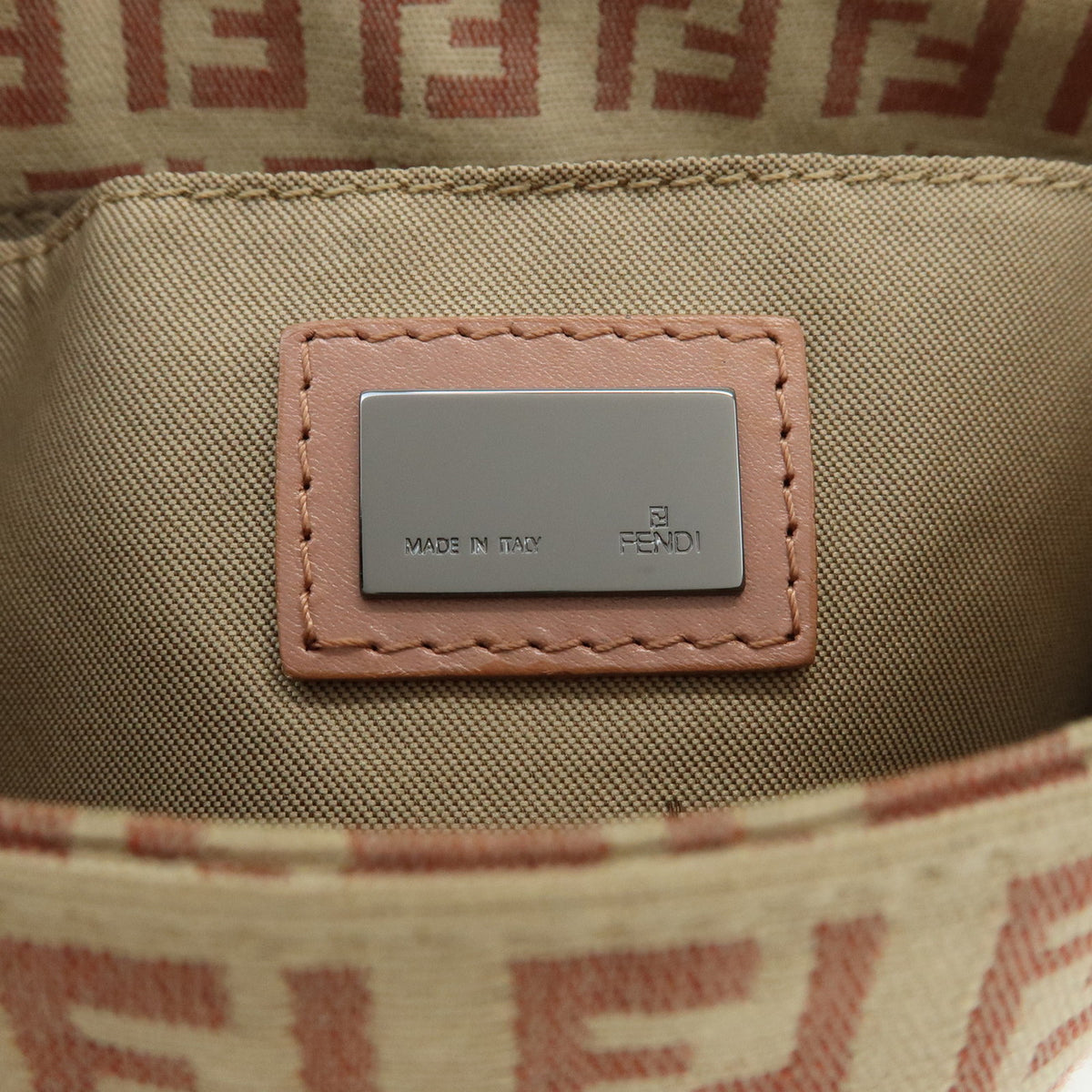 FENDI Zucchino Canvas Leather Shoulder Crossbody Bag Beige Pink 8BT052