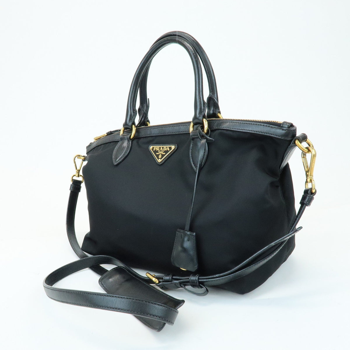 PRADA Triangle Logo Nylon Leather 2Way Bag Hand Bag Shoulder Bag 1BA104