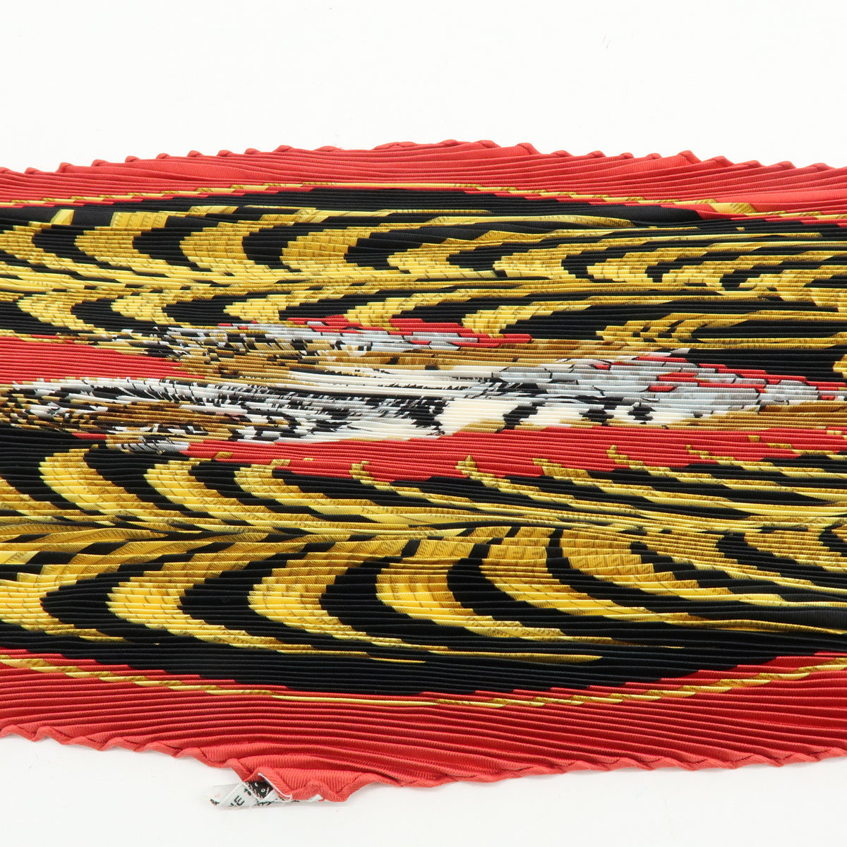 HERMES Pleated Carre 90 Silk 100% Scarf Tigre Royal Black Red Gold